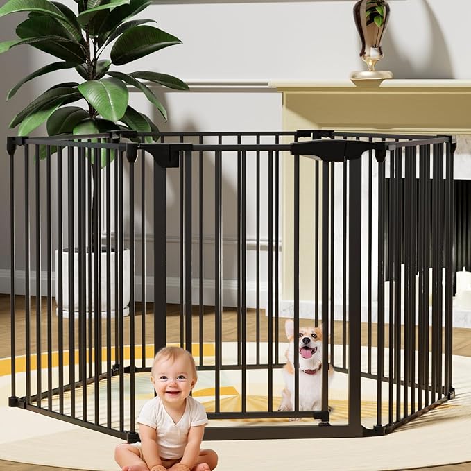 150" Extra Wide Baby Gate, 30" Tall Dog Gate Pet Gate Adjustable Width Child Play