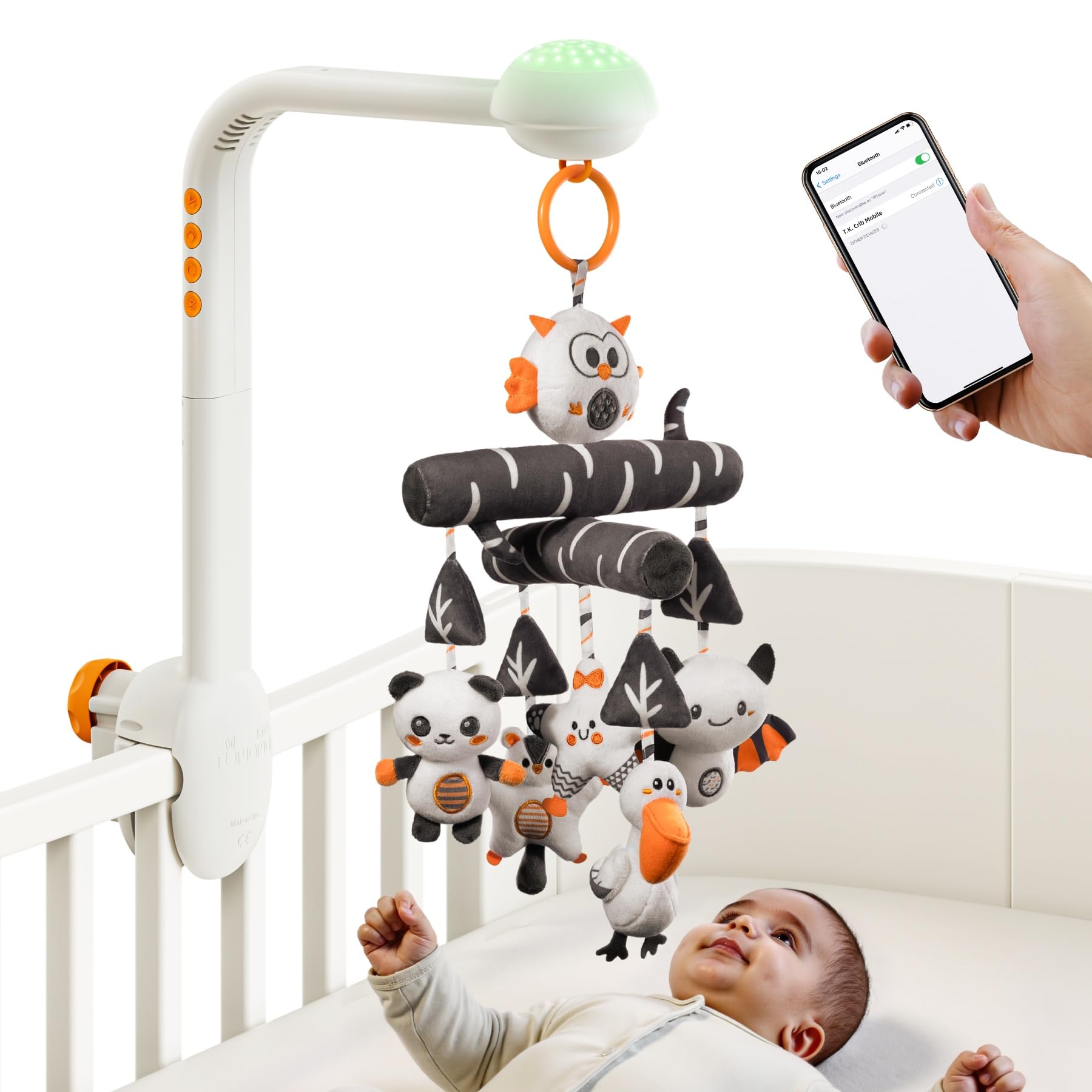 Baby Crib Mobile, High Contrast Baby Crib Toy with Projection Night Light