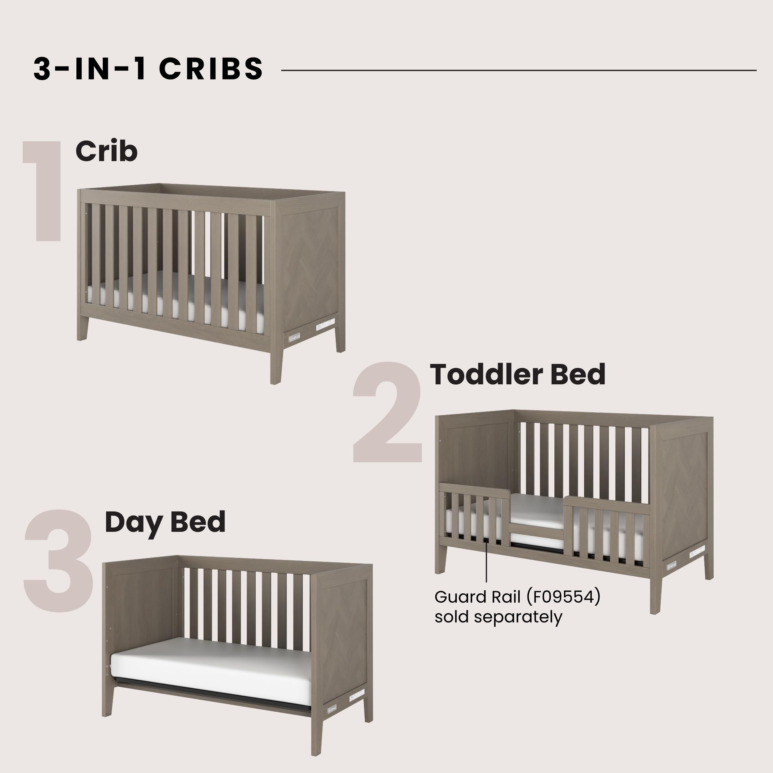 3-Piece Convertible Crib Nursery Furniture Set with Dresser and Chest