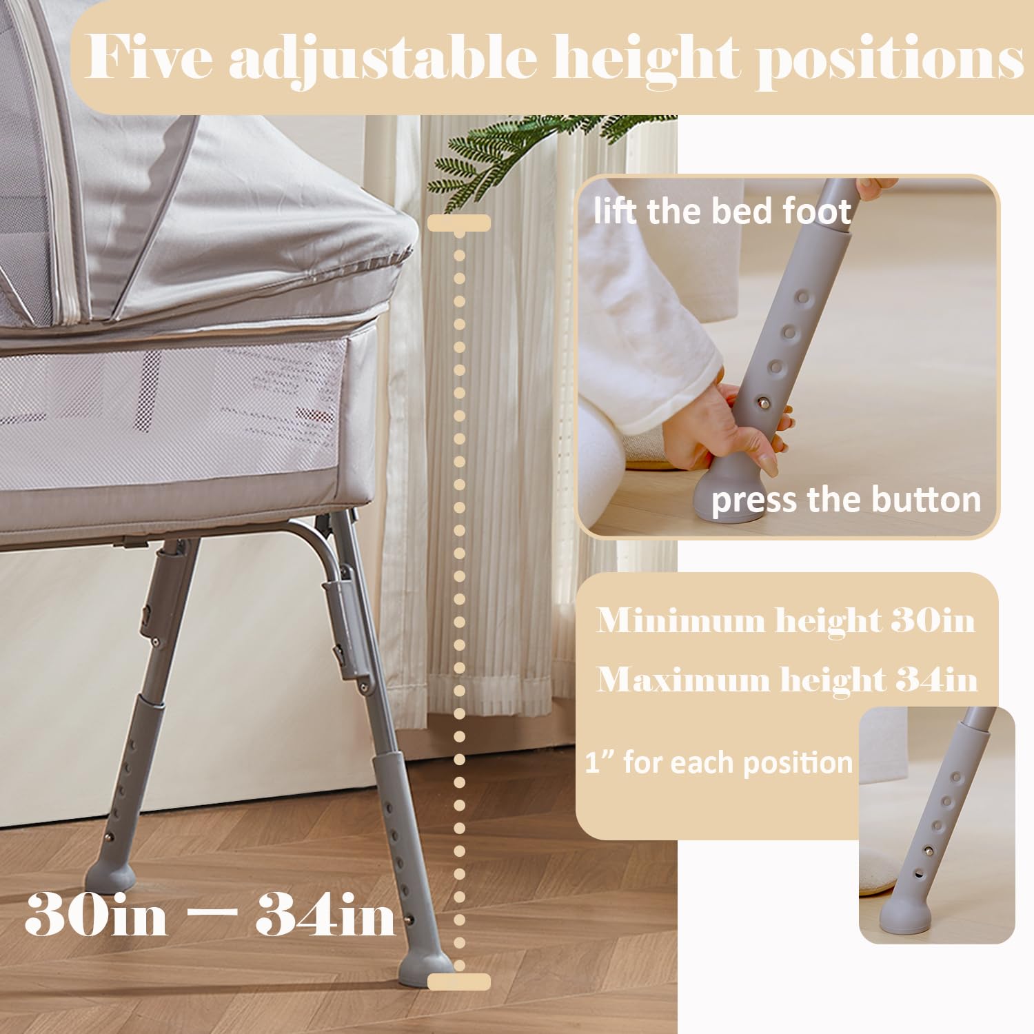 Adjustable Bedside Bassinet with Mosquito Net
