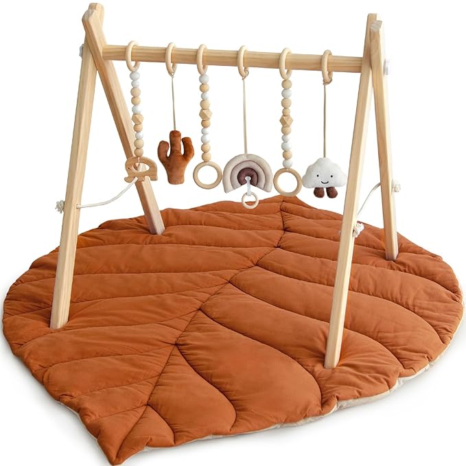 Wooden Baby Play Gym Activity Mat, Leaf Shaped Play Mat Baby Gym