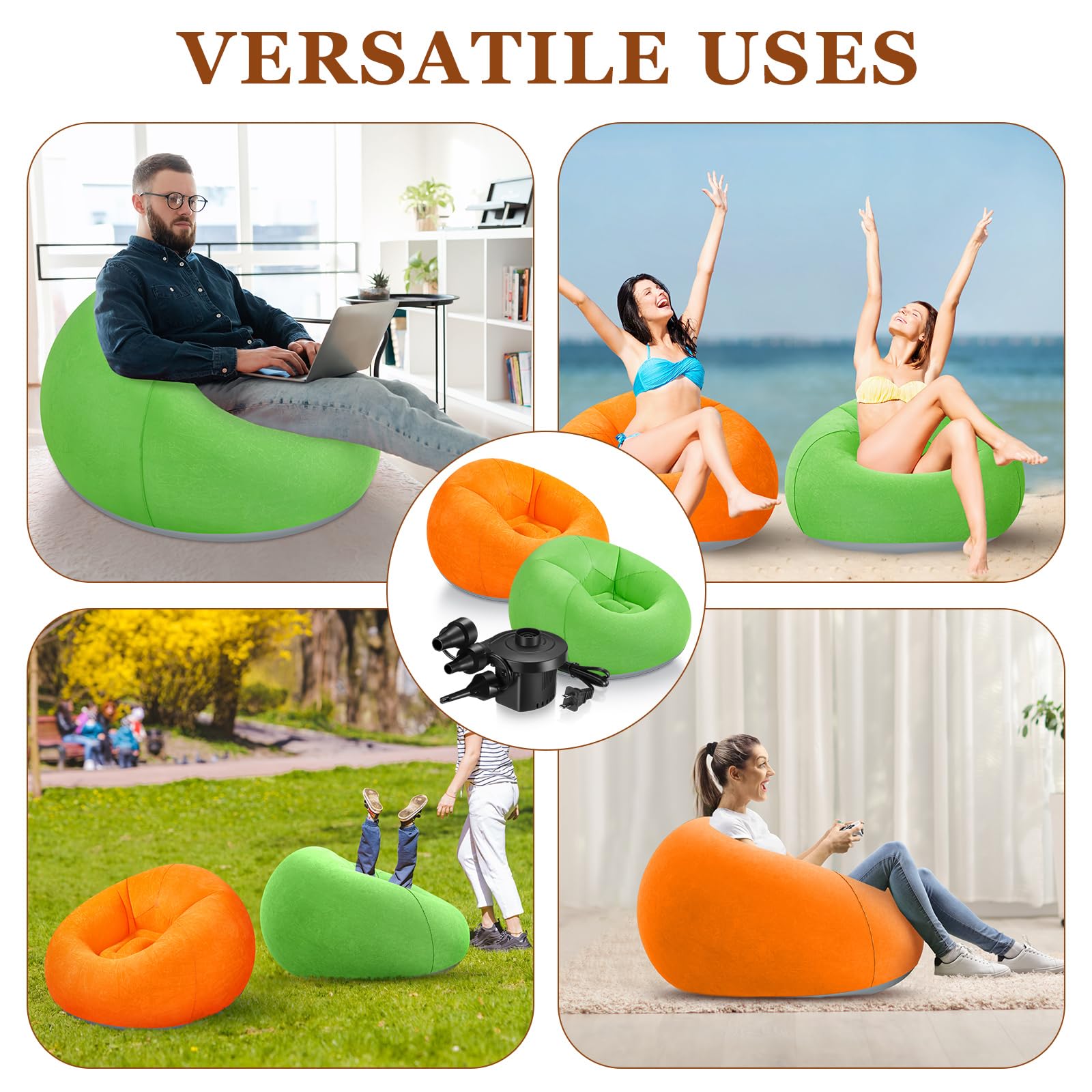 Inflatable Bean Bag Chairs with Electric Air Pump Set