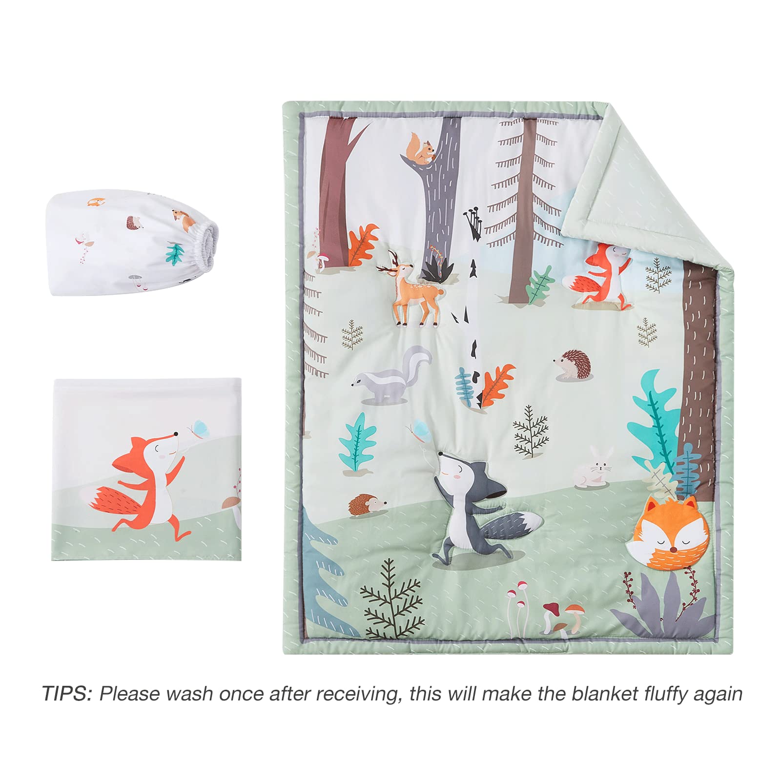 Woodland Animal Nursery Crib Bedding Set 3 Piece