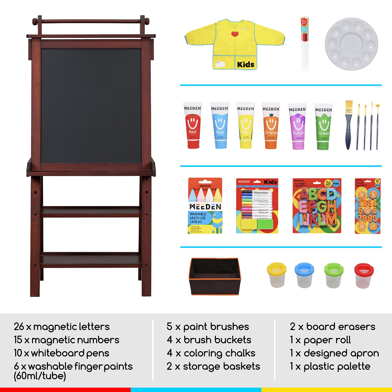 MEEDEN Art Easel for Kids: Double-Sided Wooden Kids Easel with Paper Roll for Boys Girls - All-in-One Kids Art Easel with Chalkboard & Magnetic Whiteboard or Aged 4-8, 8-12 Painting Drawing