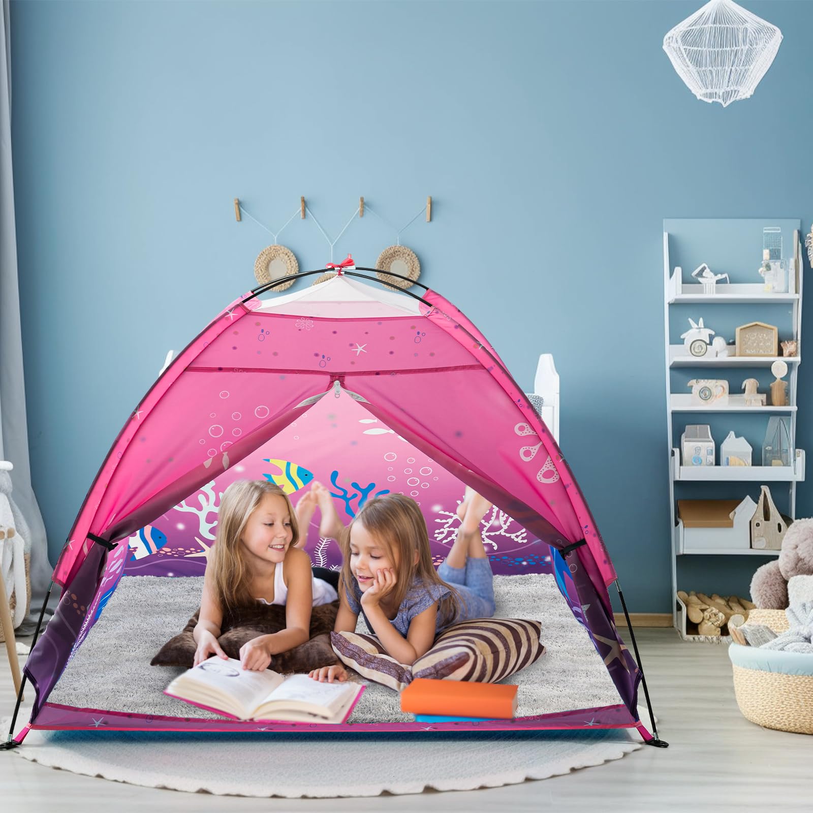 BLINWORLD Kids Play Mermaid Tent for Kids, Play Tentes Foldable Pop Up Indoor Outdoor Party Playhouse Tents Toy for Boys Girls-47 * 47 * 41 (Pink)