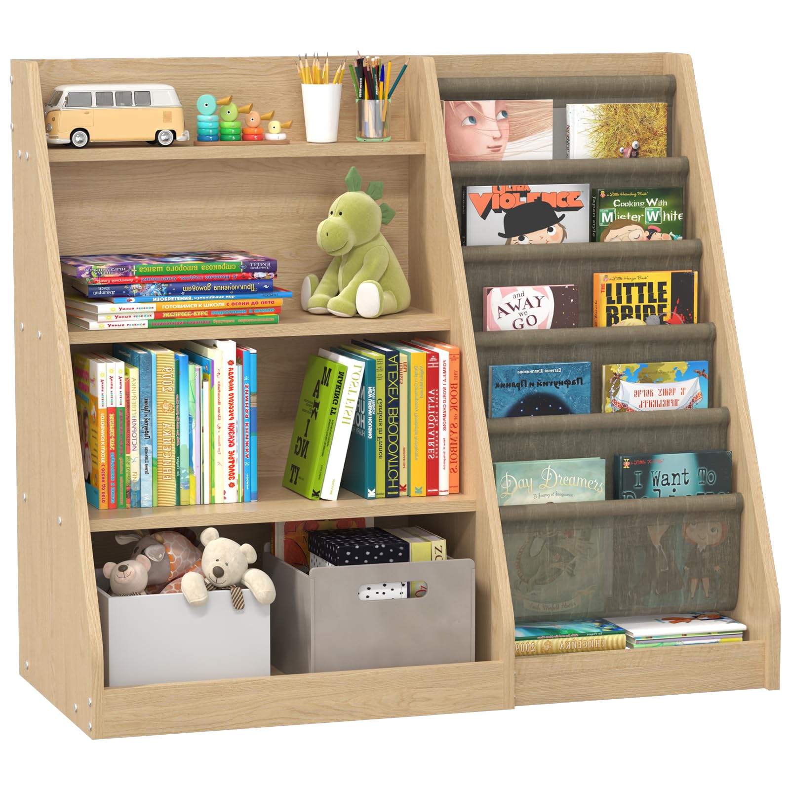 Montessori Kids Bookshelf with Toy Storage
