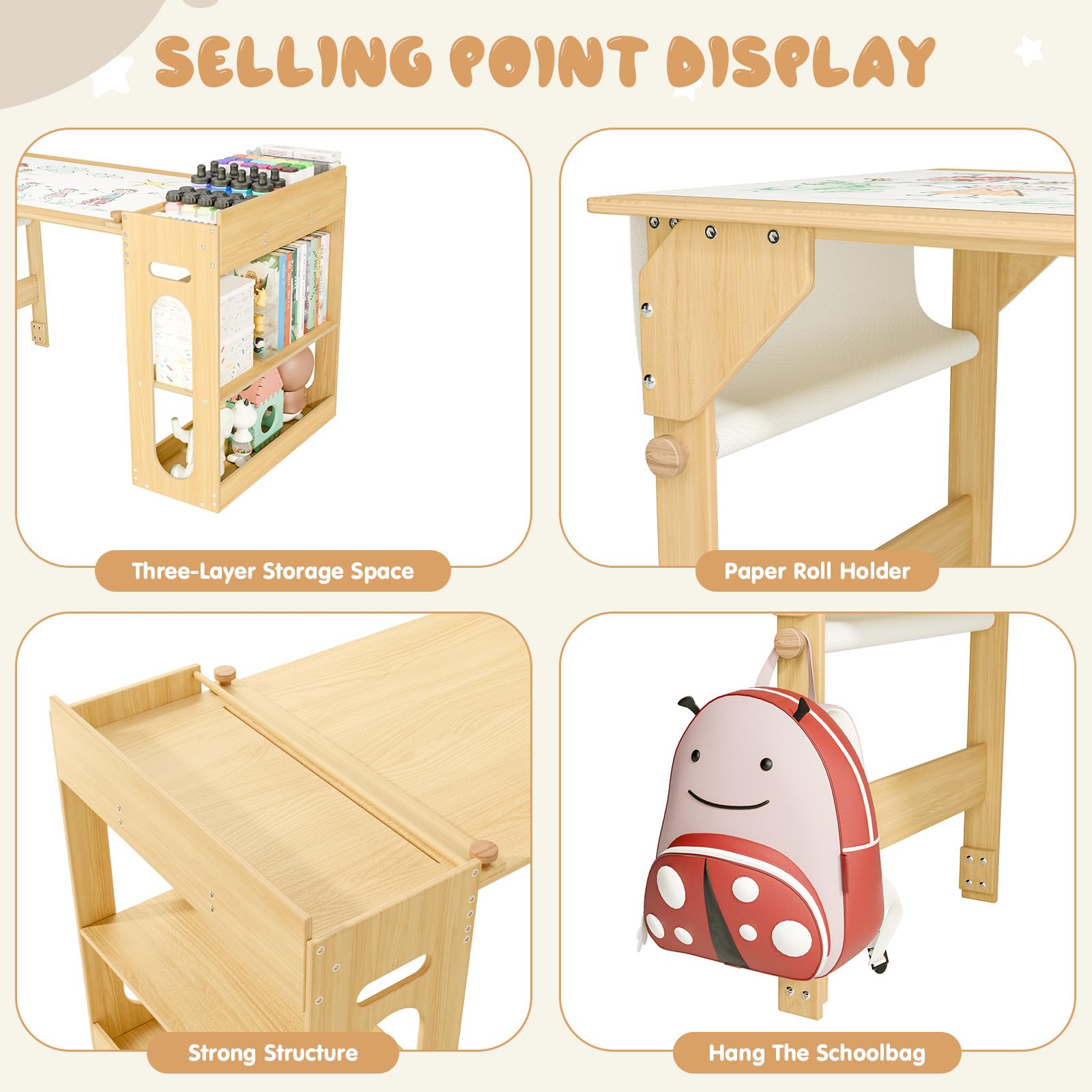 Kids Art Table and 2 Chairs Set with Storage
