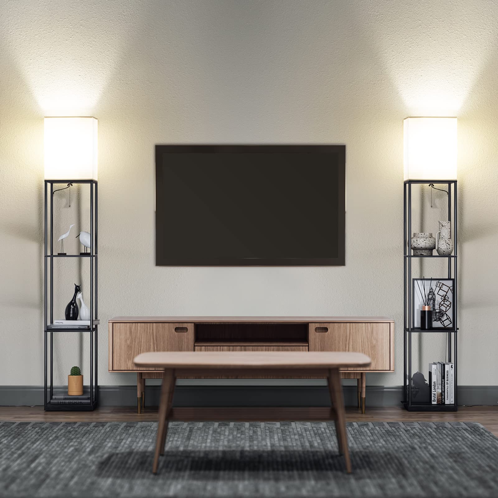 Modern Floor Lamp with Storage Shelves