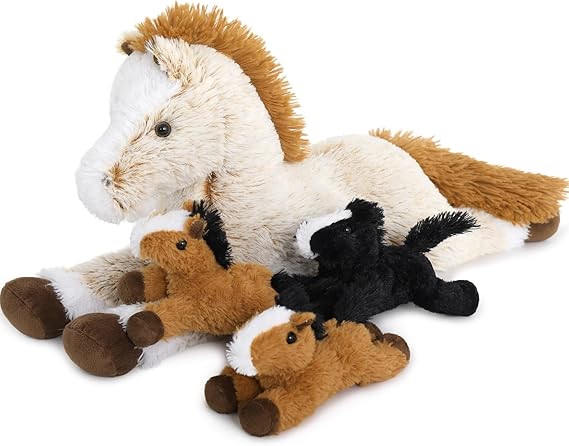 4Pcs Horse Stuffed Animal Set, Large Stuffed Mommy Horse