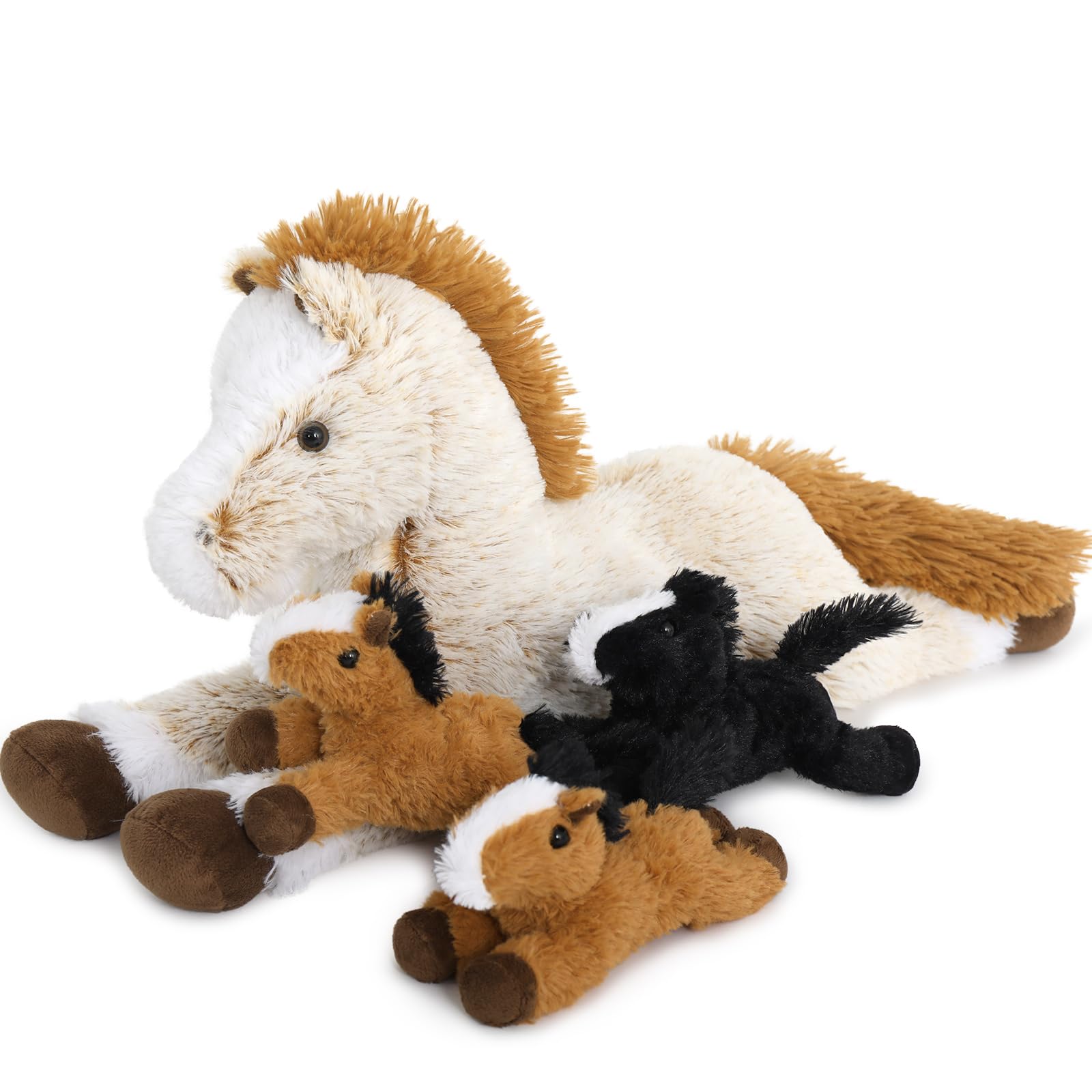 4Pcs Horse Stuffed Animal Set, Large Stuffed Mommy Horse
