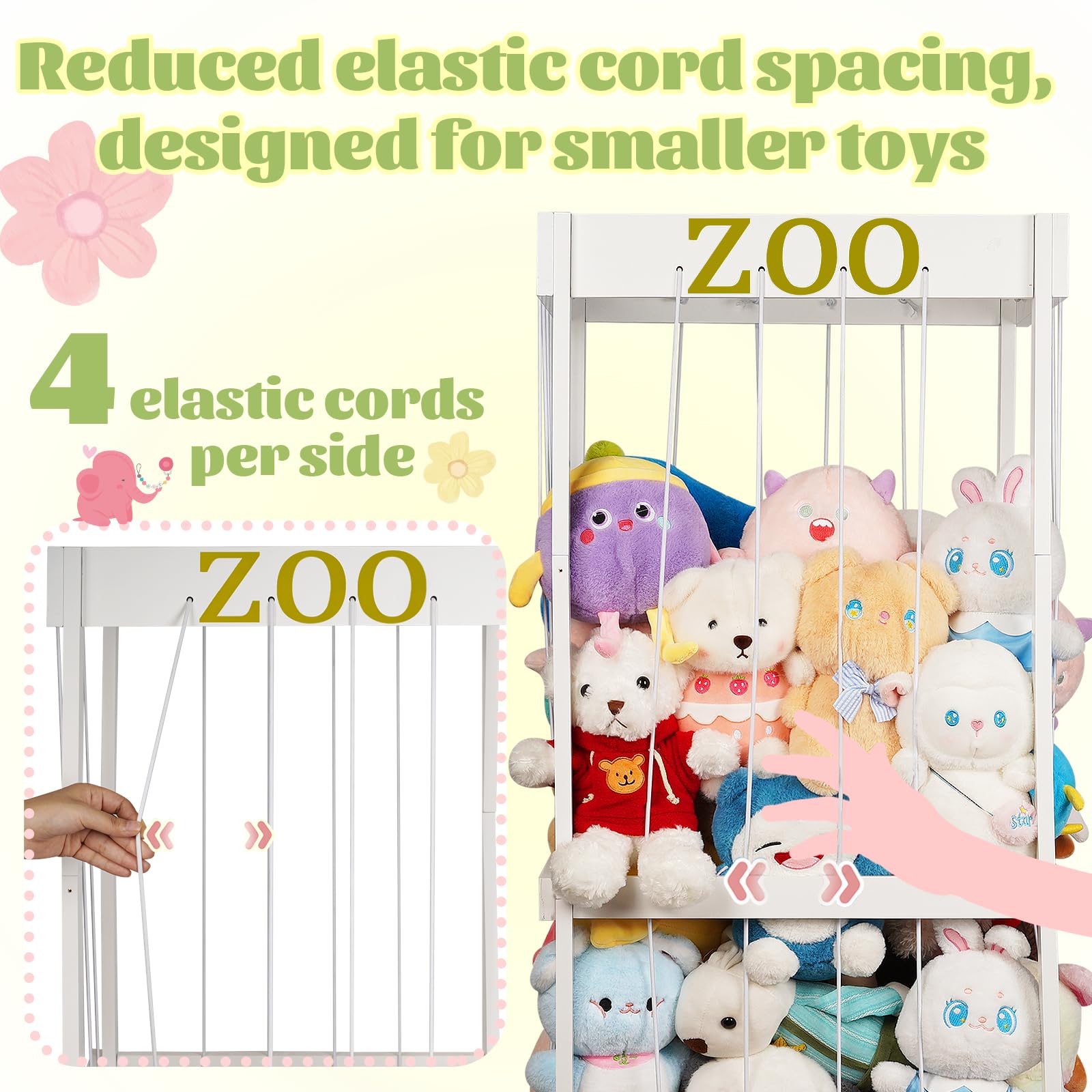 Stuffed Animal Storage Zoo Organizer with Elastic Cords