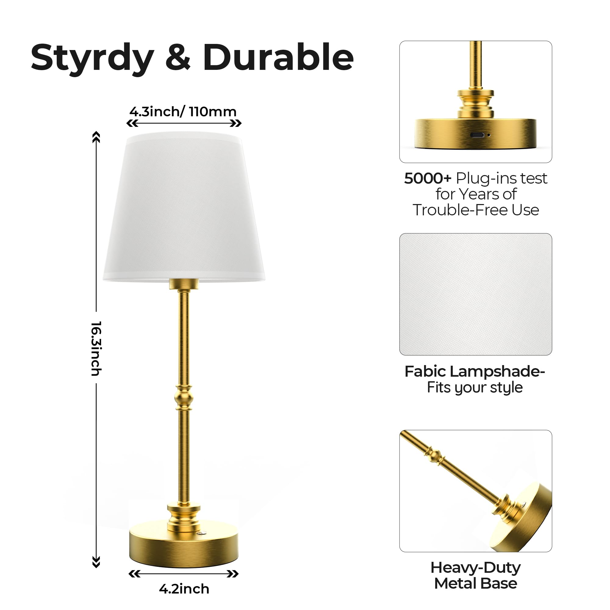 Rechargeable Cordless Table Lamp with Stepless Dimming and Touch Control