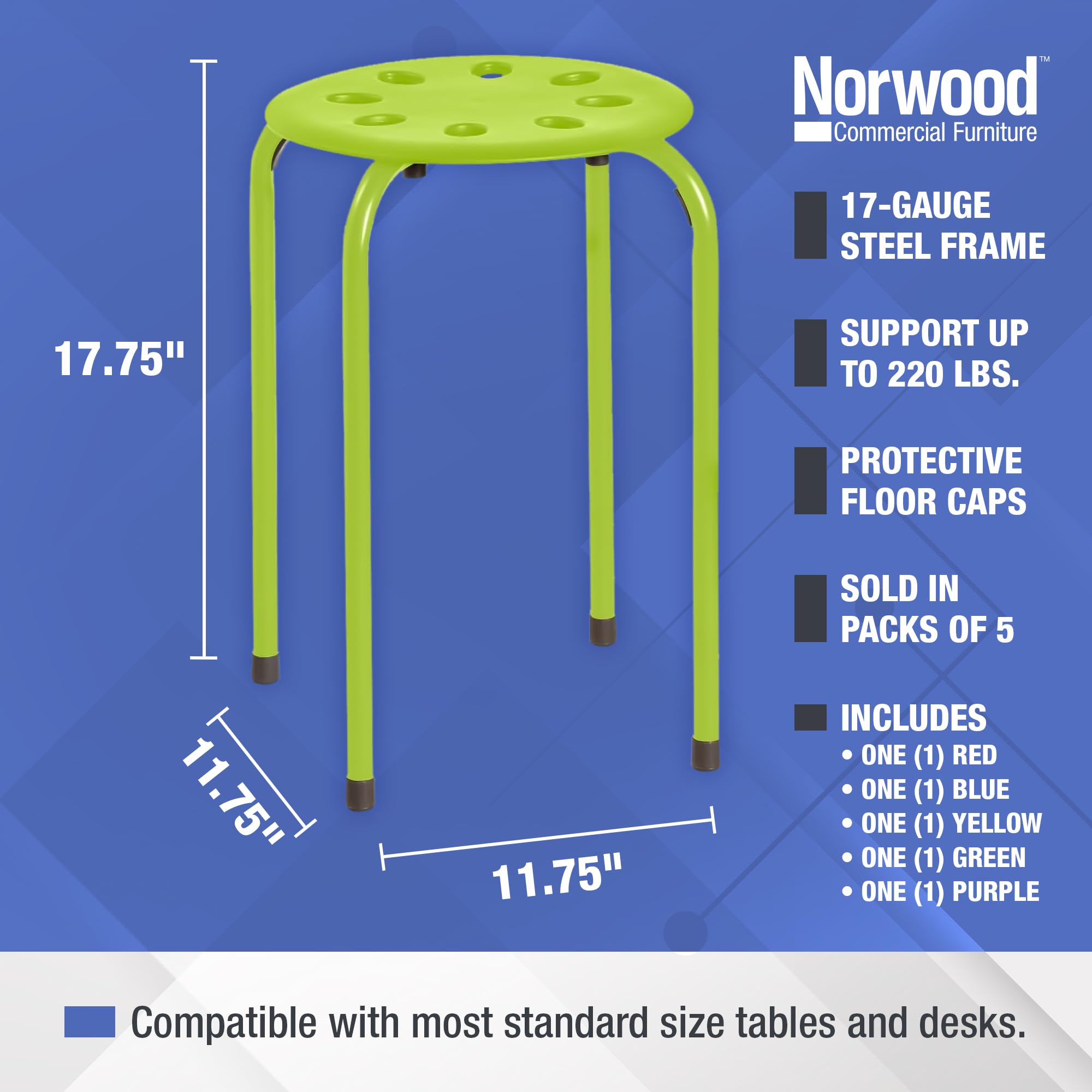Stacking Stools Set of 5 - Portable Classroom and Office Seating