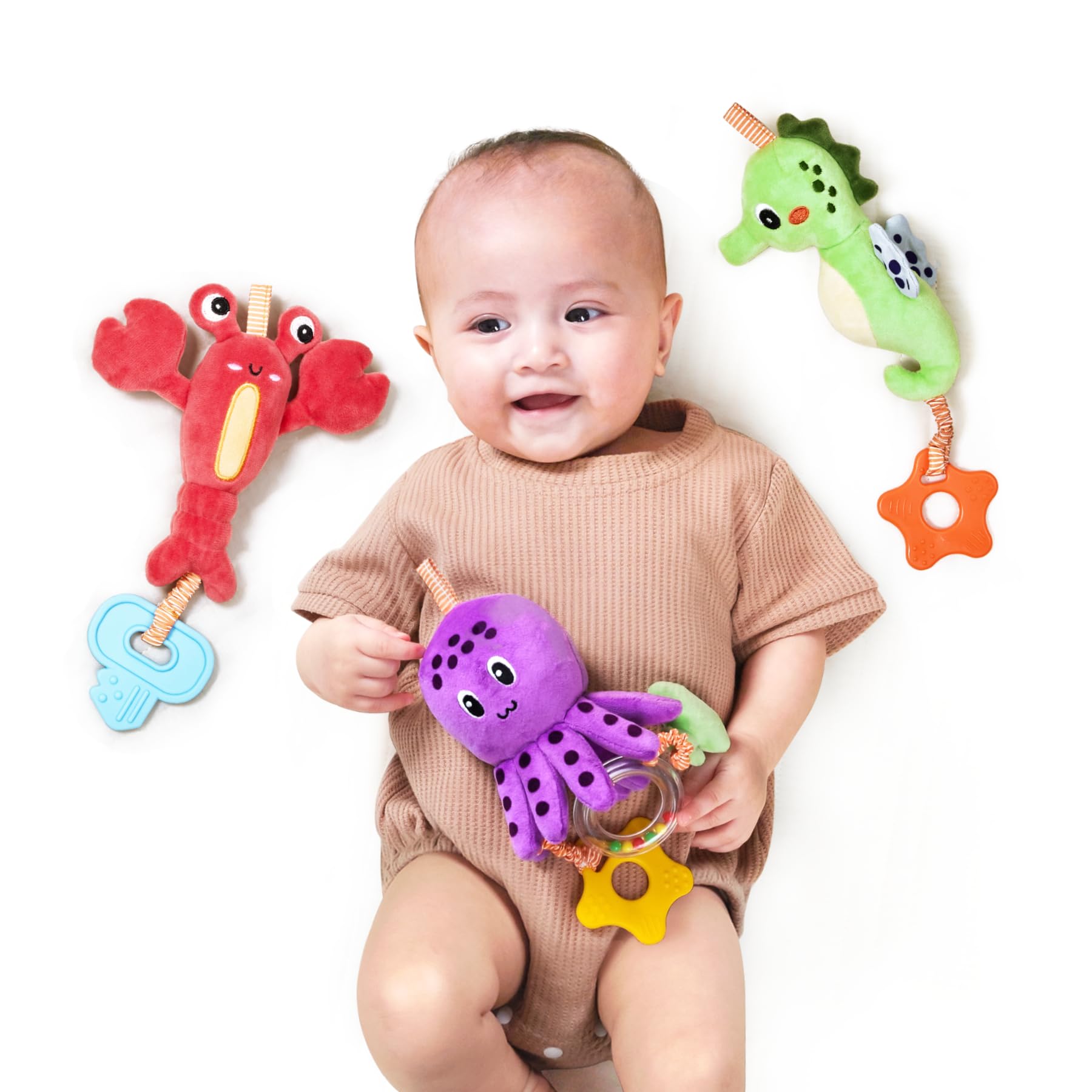 Toys 0 3 6 12 Months, Hanging Stroller Toys Soft Marine Animal Crib Car Seat Toys