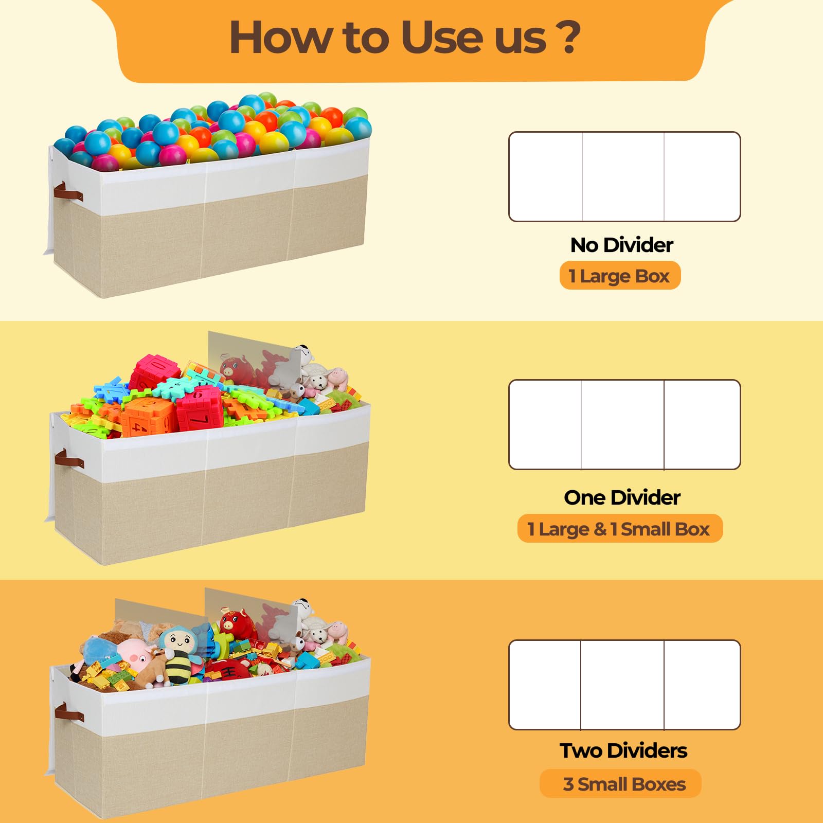 Extra Large Toy Box with Lid and Removable Dividers