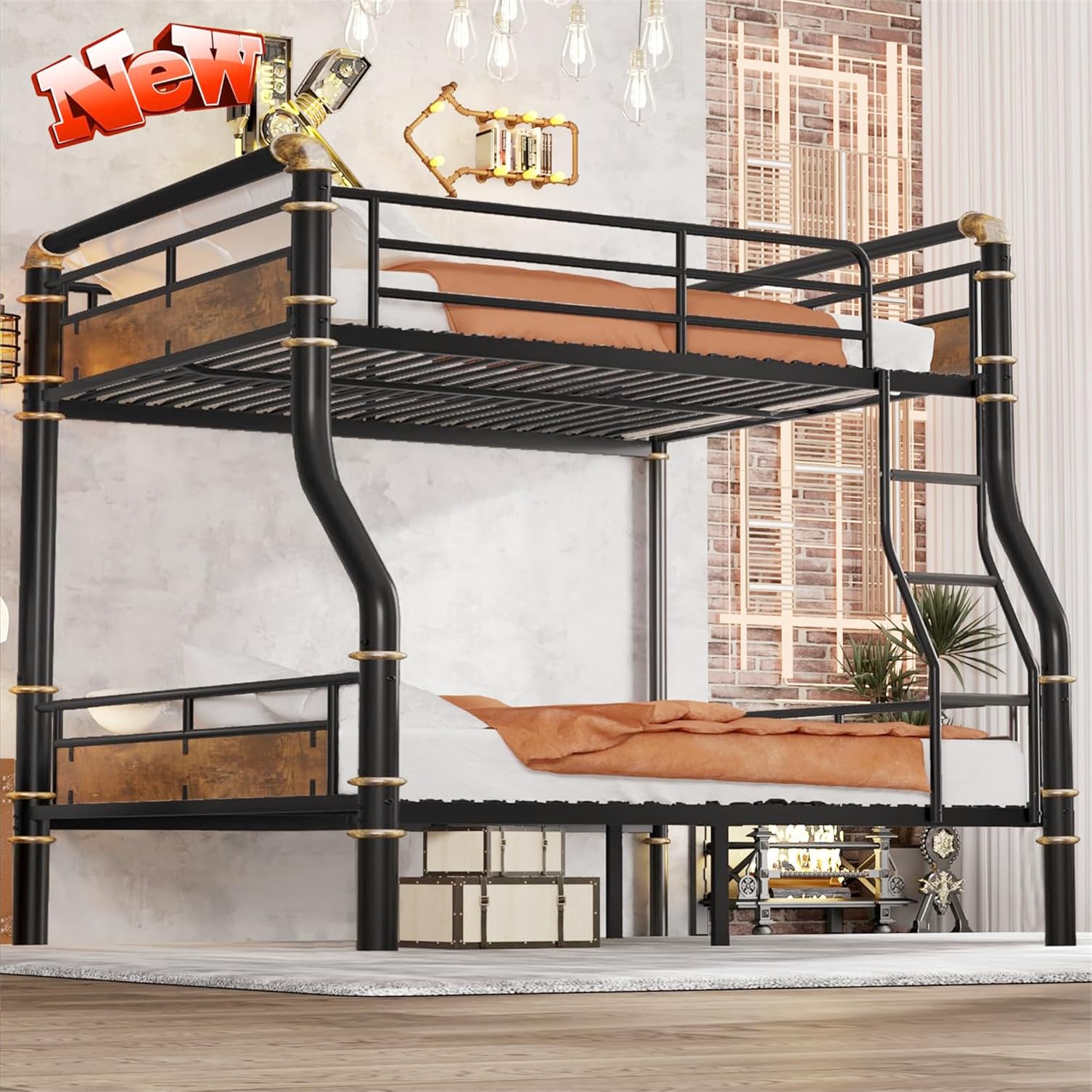 Reinforced Version & Stronger Convertible Steel Full XL Over Queen Size Bunk