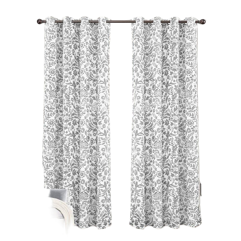 2 Piece Floral Curtain 52" W x 96" Length Navy White Darkening Blackout