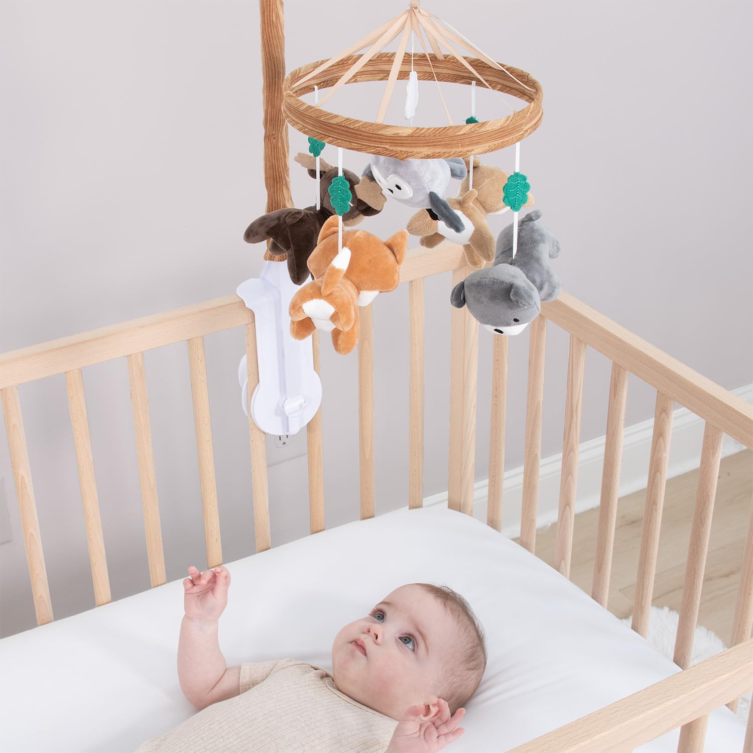 Crib Mobile for Boys or Girls - Woodgrain Musical Baby Crib Mobile
