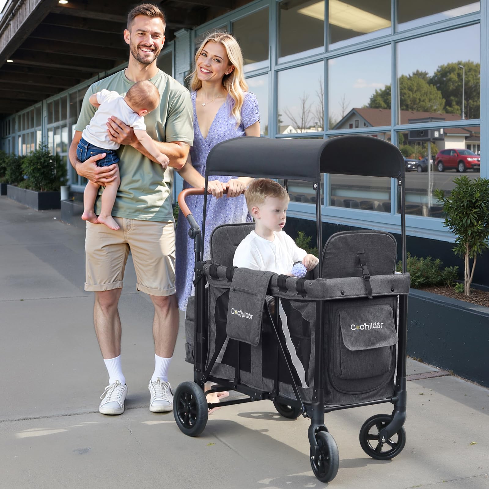Elite 2 Seater Wagon Stroller with Removable Canopy and Safety Harness