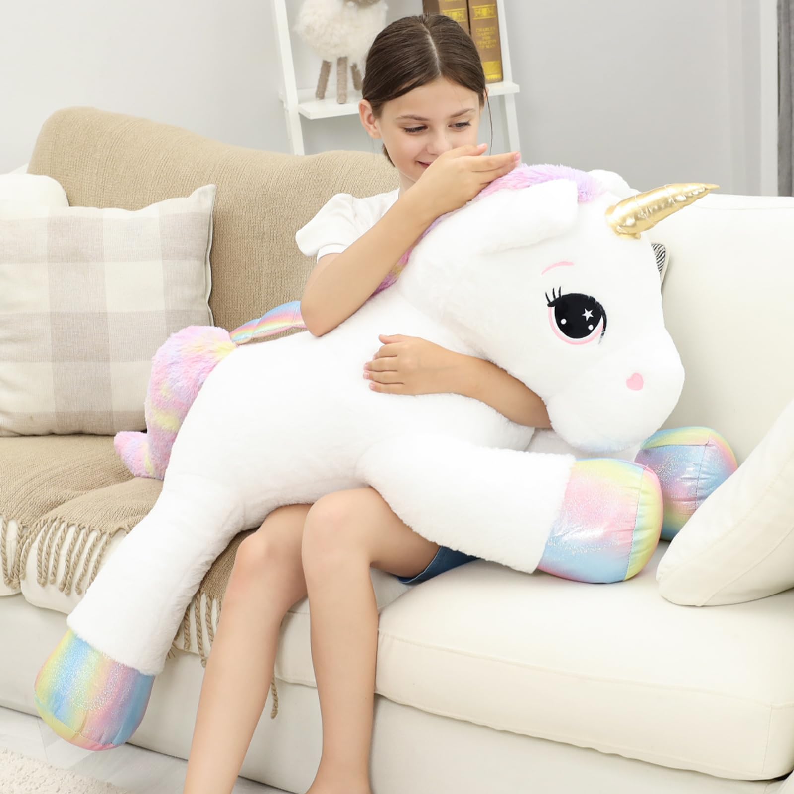 44 Inch Giant Unicorn Stuffed Animal Pillow, Cute Soft Big Unicorn