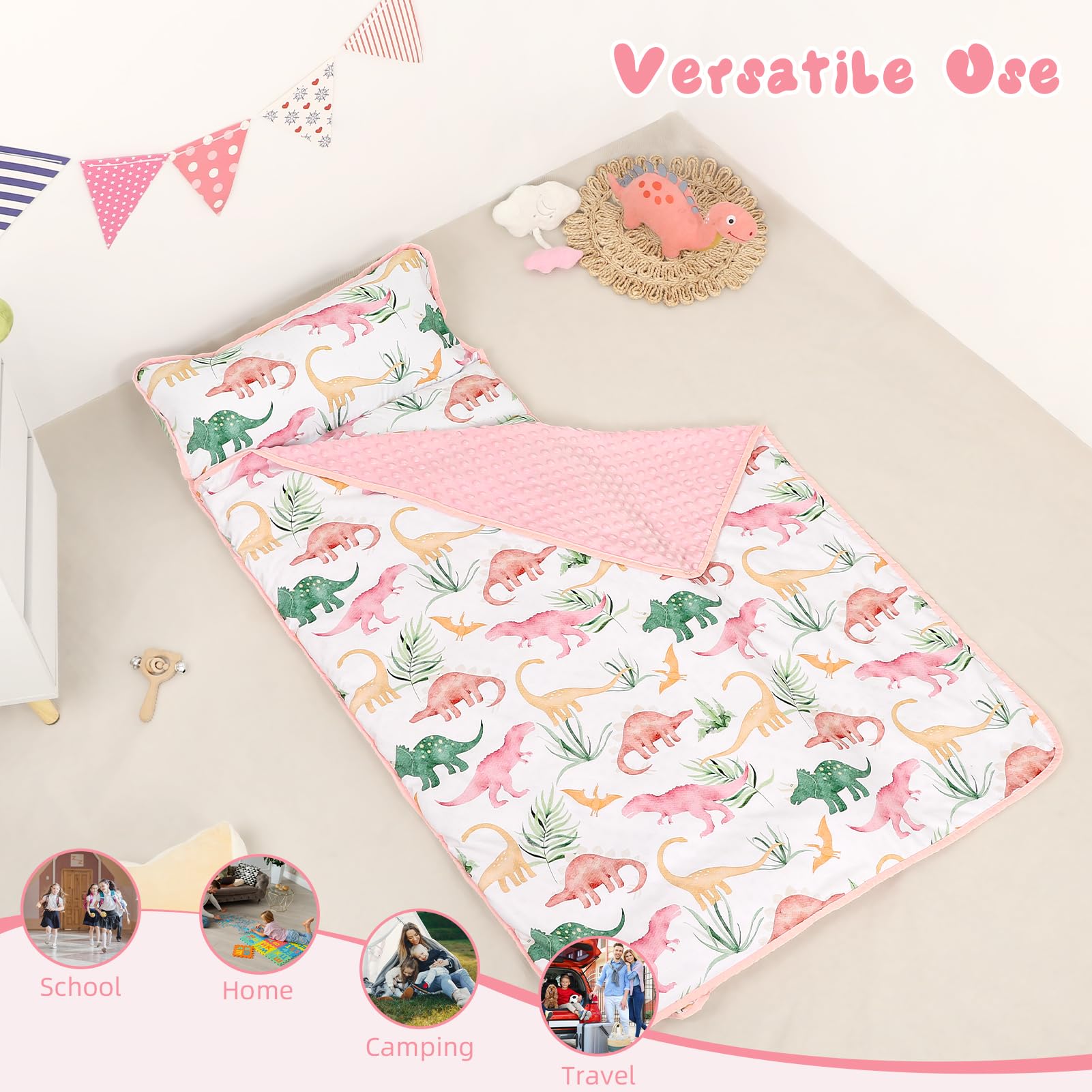 Toddler Nap Mat with Removable Pillow and Minky Blanket