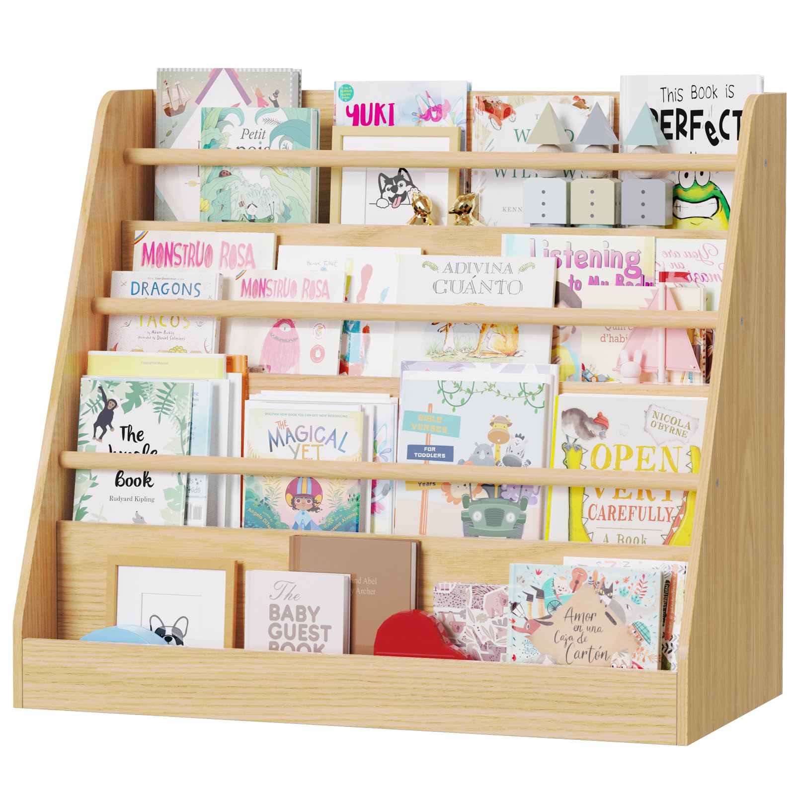 Kids Bookshelf,Kids Wooden 4 Tier Book Display Shelf,Montessori Bookcase Kid Room