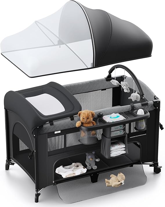 4 in 1 Baby Bassinet, Pack and Play, Bedside Crib Sleeper