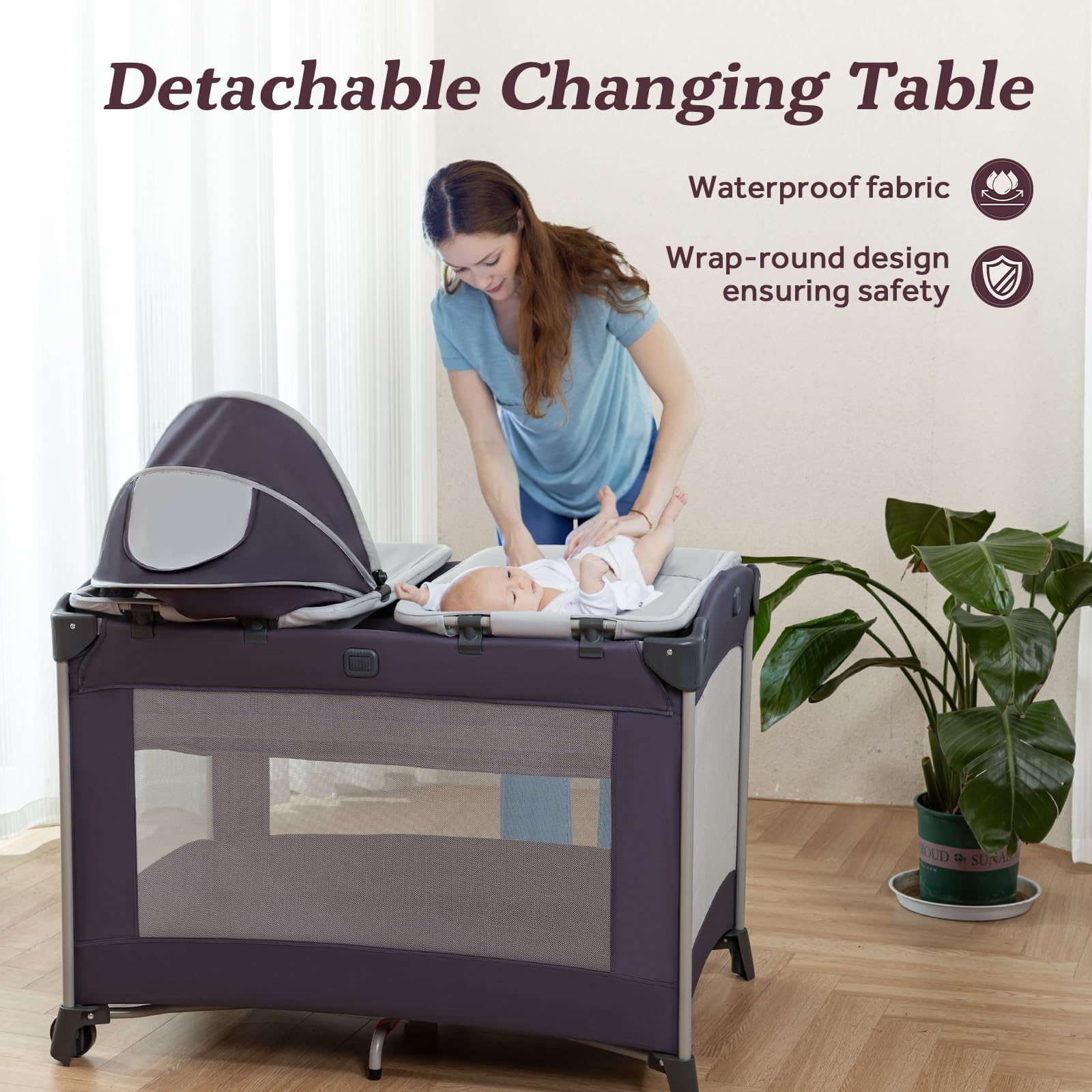 4-in-1 Portable Baby Playard with Bassinet and Changing Table