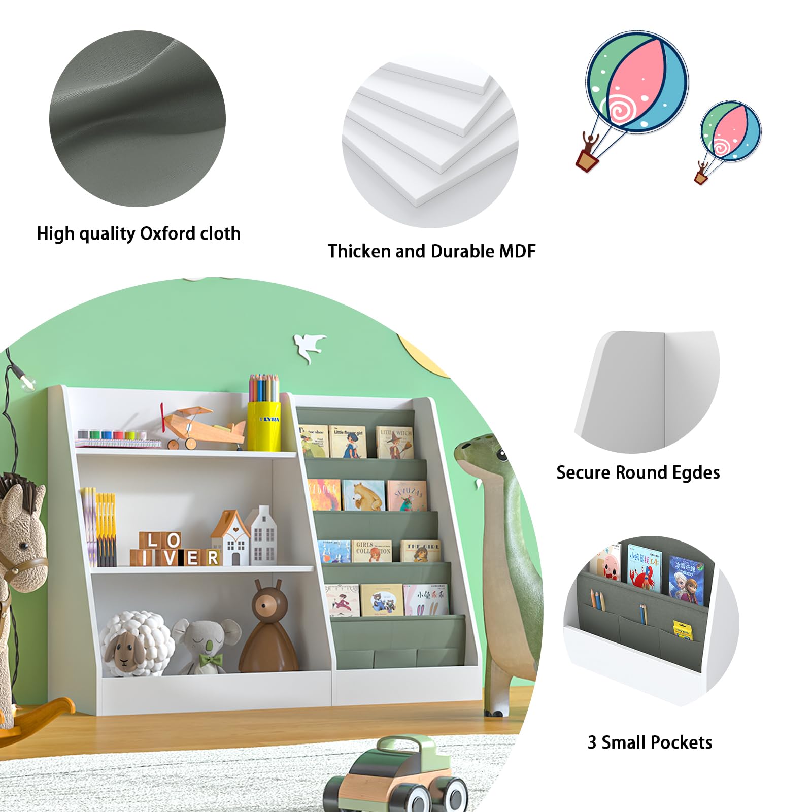 3-Tier Kids Bookshelf with Storage Bags