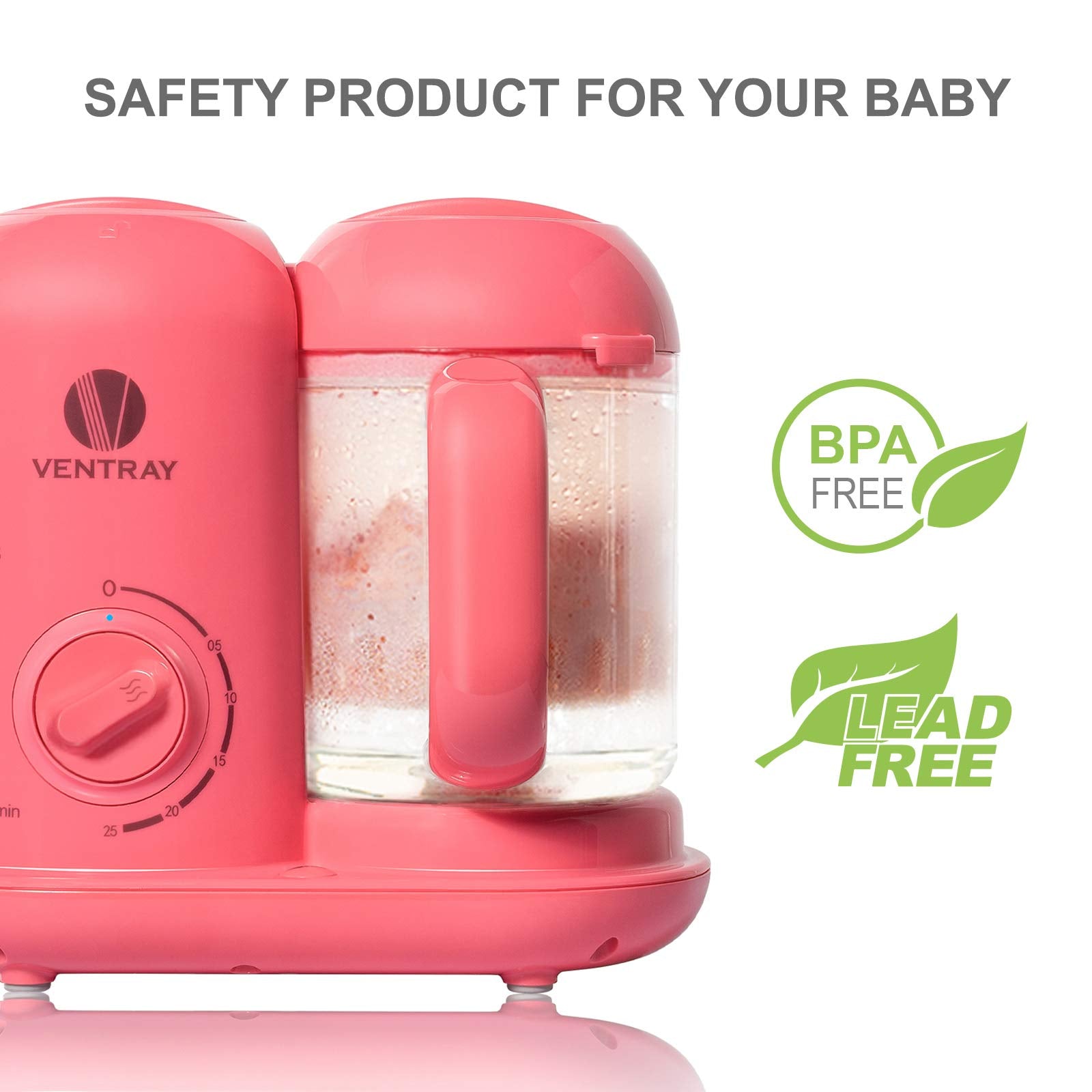 Ventray Baby Food Maker Steamer and Blender, Puree Food Processor for Baby Toddler, All-in-one Auto Cooking, Easy to Clean, BPA-Free - Pink