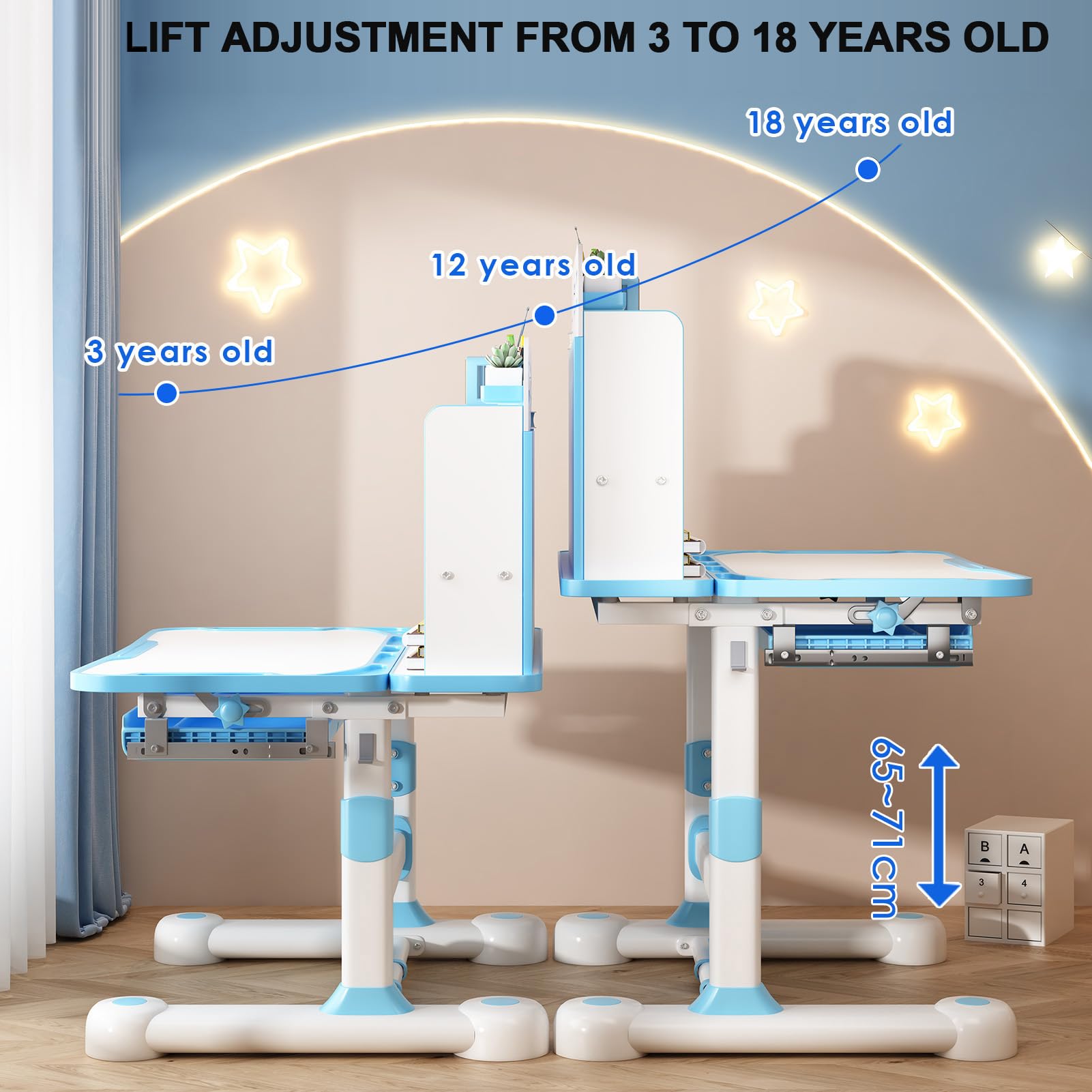Height Adjustable Kids Study Desk and Chair Set