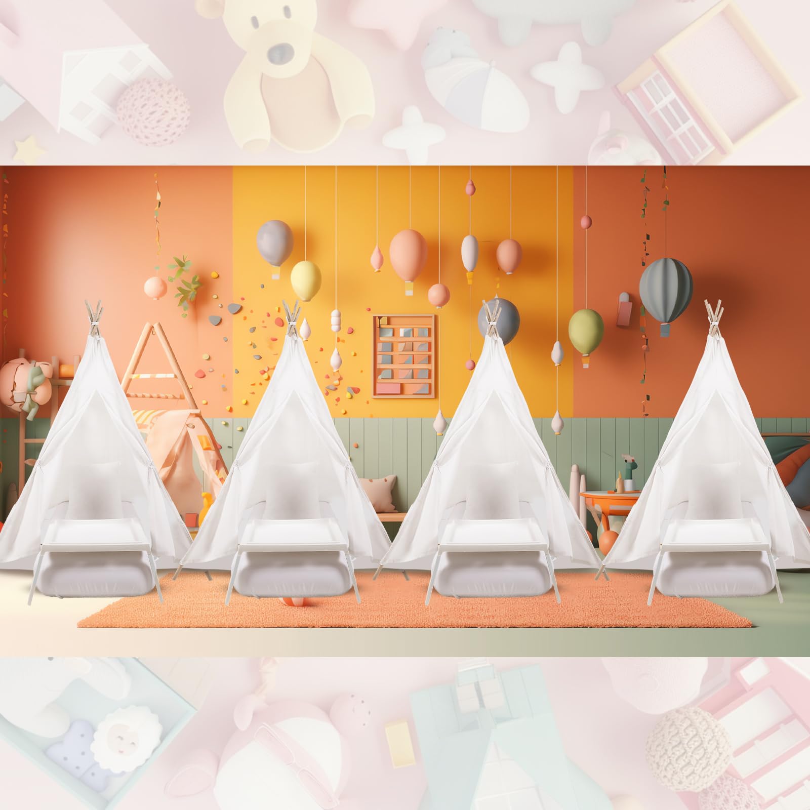 Kids Teepee Tent Party Set - 6 Pack with Inflatable Beds and Accessories