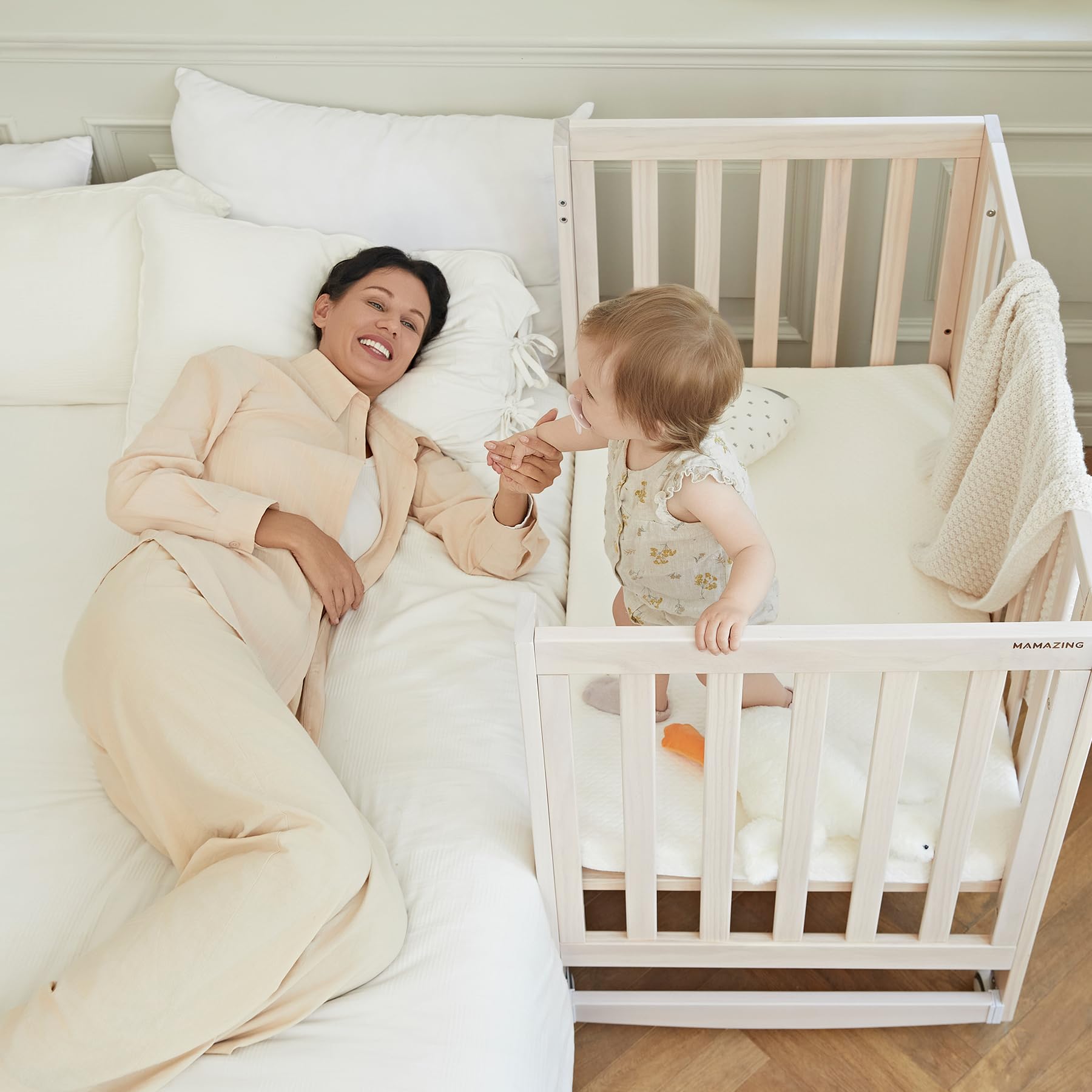 Baby Crib, 11 in 1 Convertible Mini Crib with Wheels, 100% New Zealand