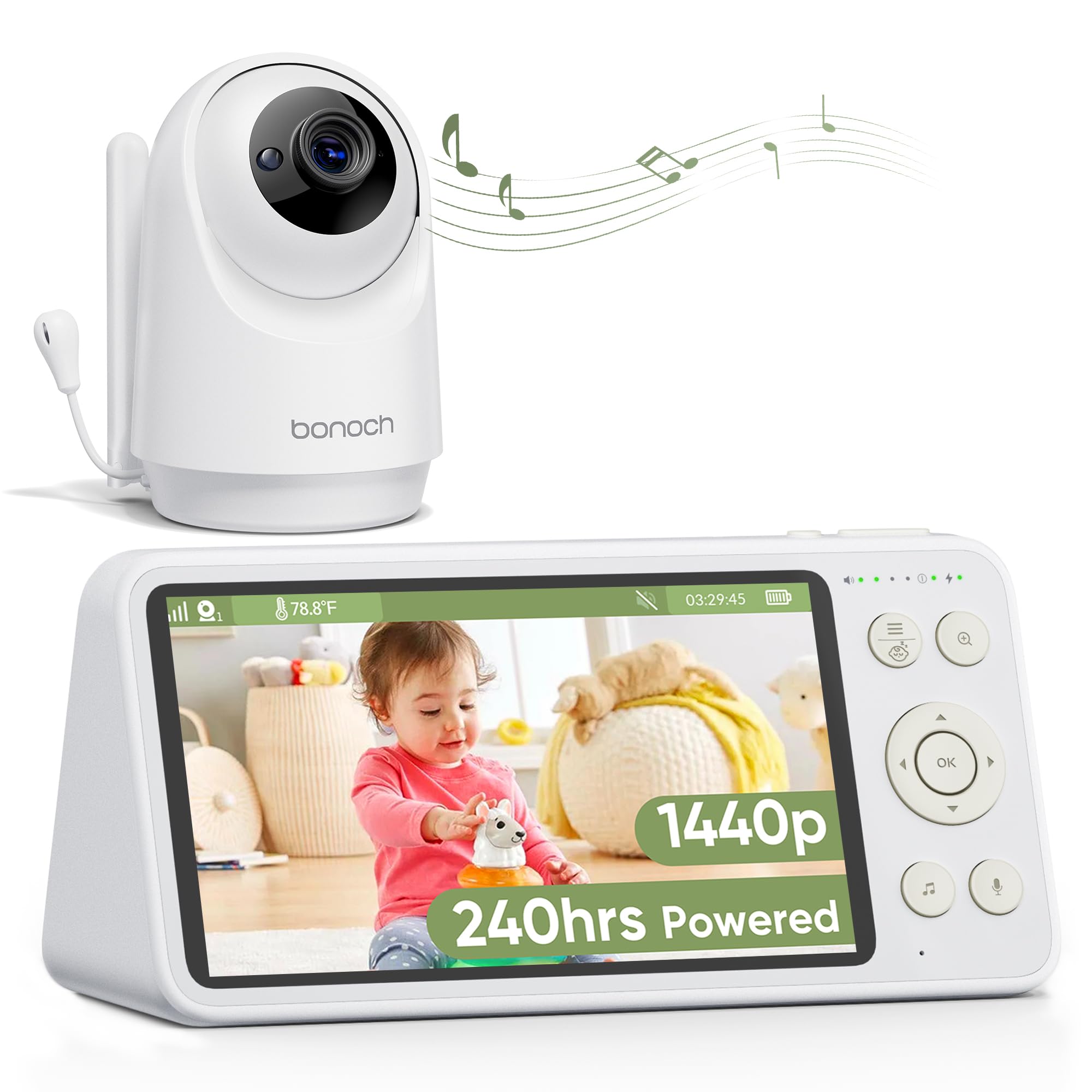 " 1440p Baby Monitor with Camera and Audio, No WiFi Baby Camera