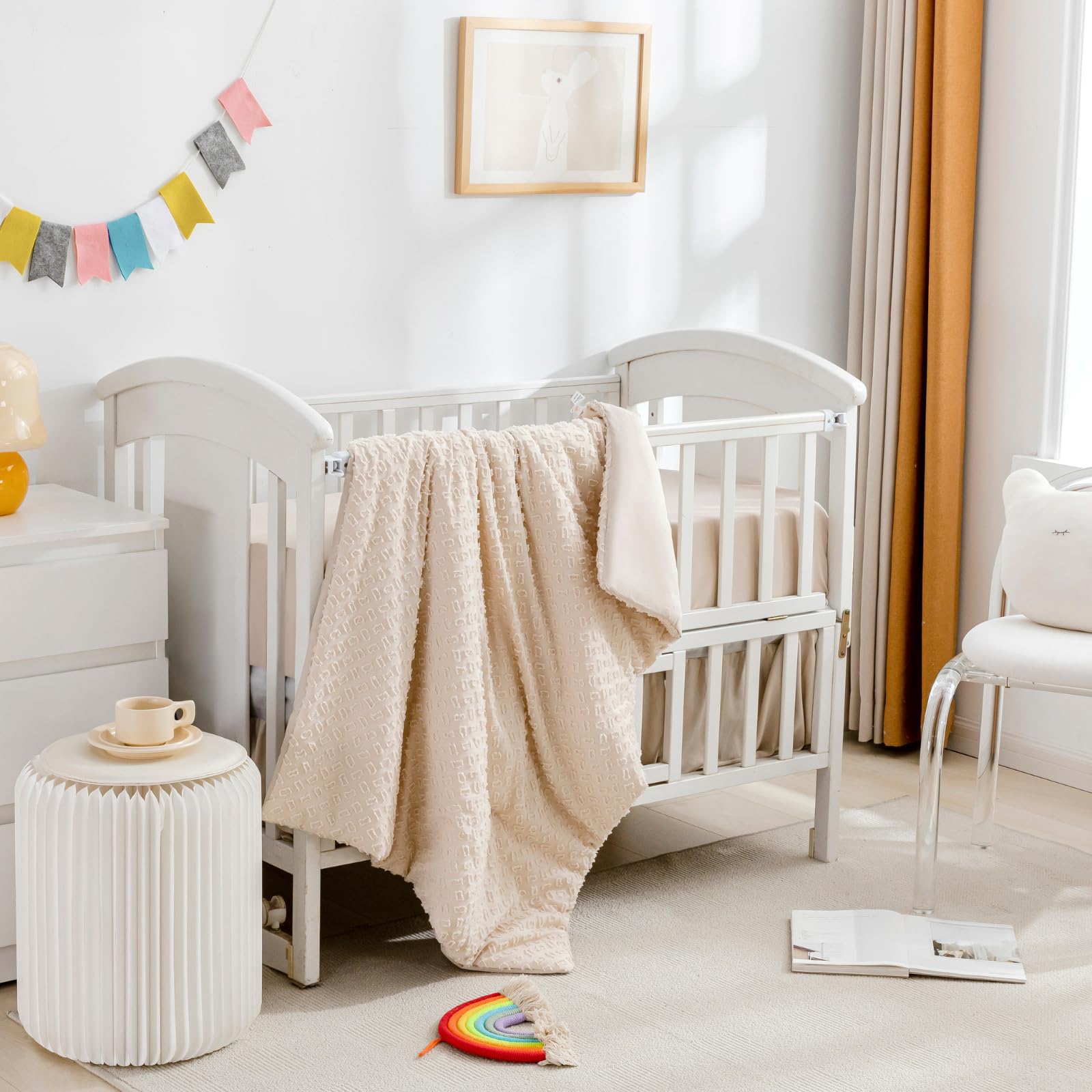 3 Piece Bedding Set for Boy Girls, Jacquard Tufted Geometric Crib Set