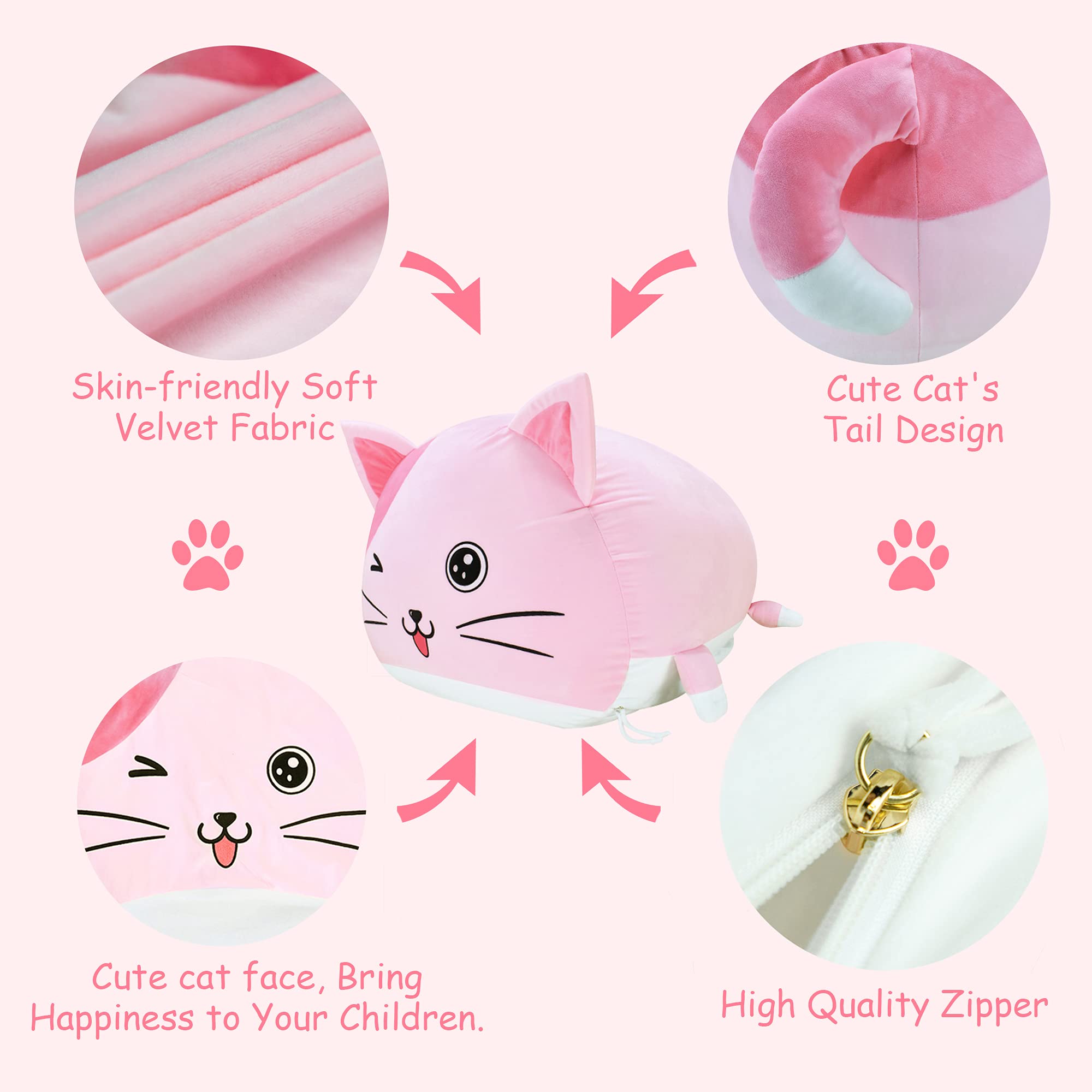 Pink Cat Bean Bag Chair Storage for Kids