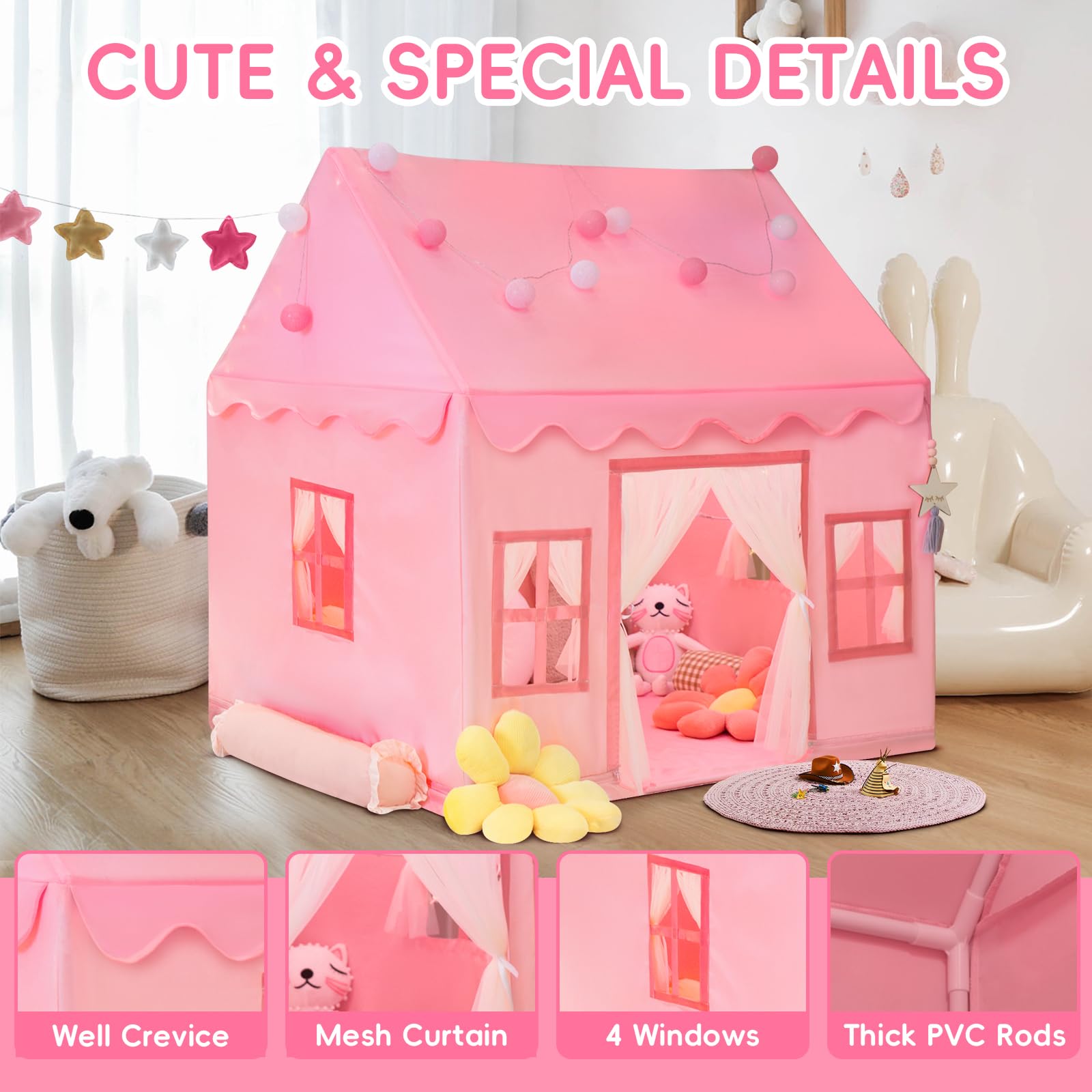 Kids Play Tent Playhouse with Star Lights and Accessories