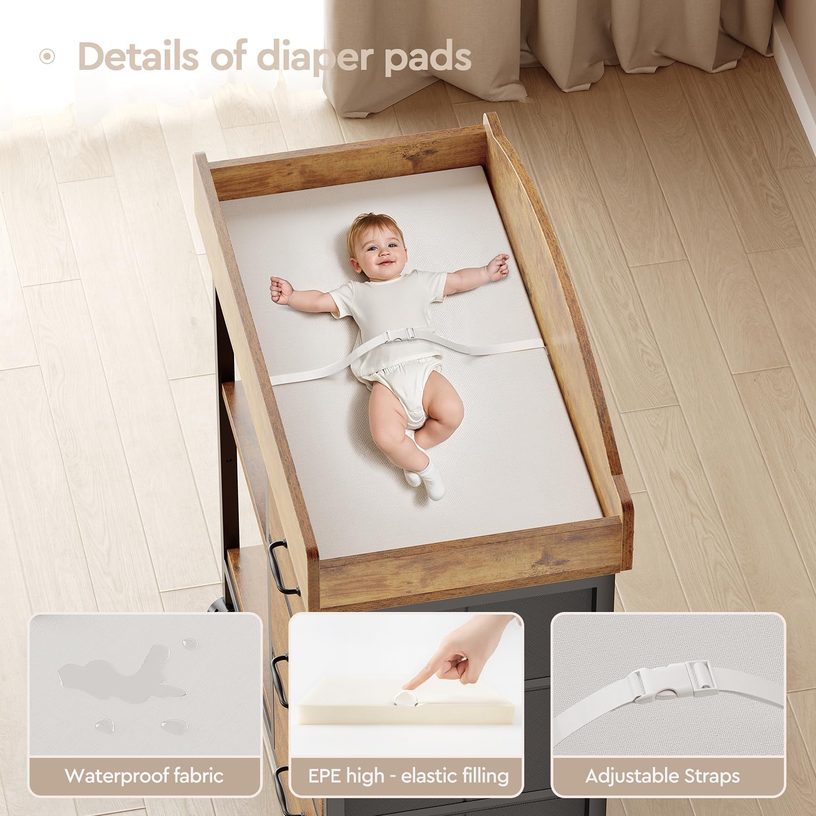 Baby Changing Table Dresser with Drawers and Shelves