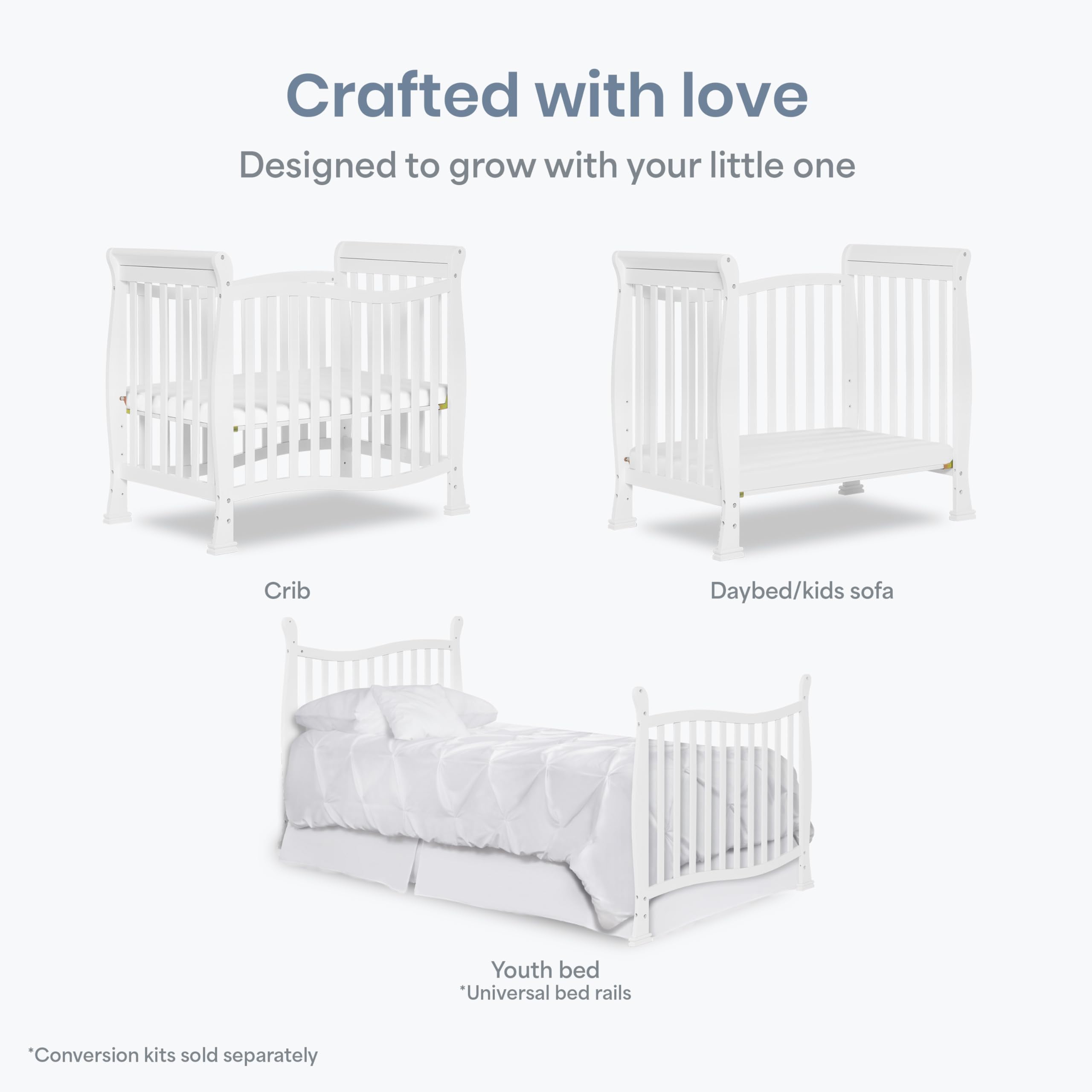 4-in-1 Convertible Mini Crib with Adjustable Mattress Height