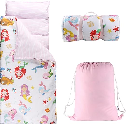 Minky Dot Toddlers Nap Mat with Removable Pillow and Soft Blanket,