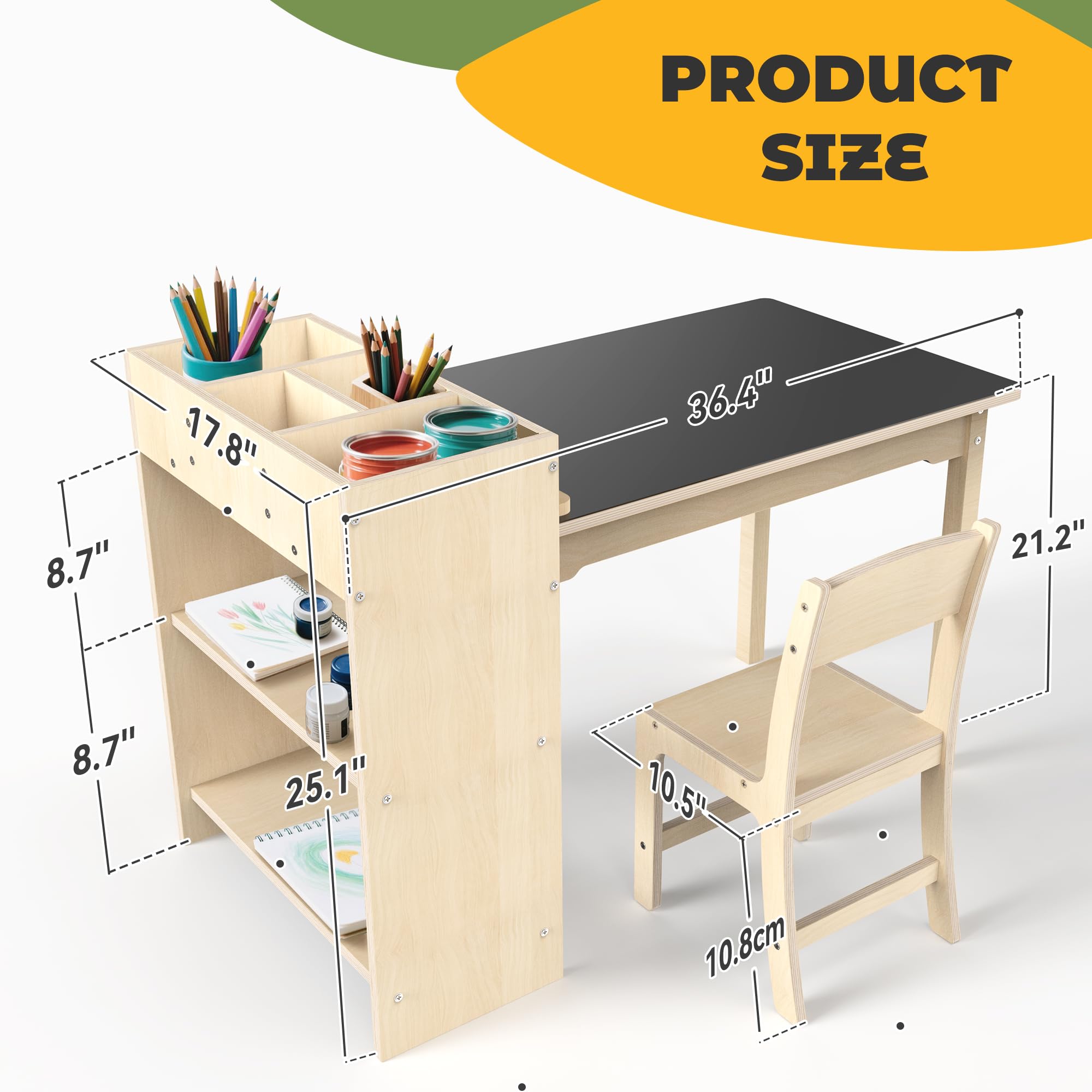 Kids Art Table and Chair Set, Sturdy Beech Wood Study Desk