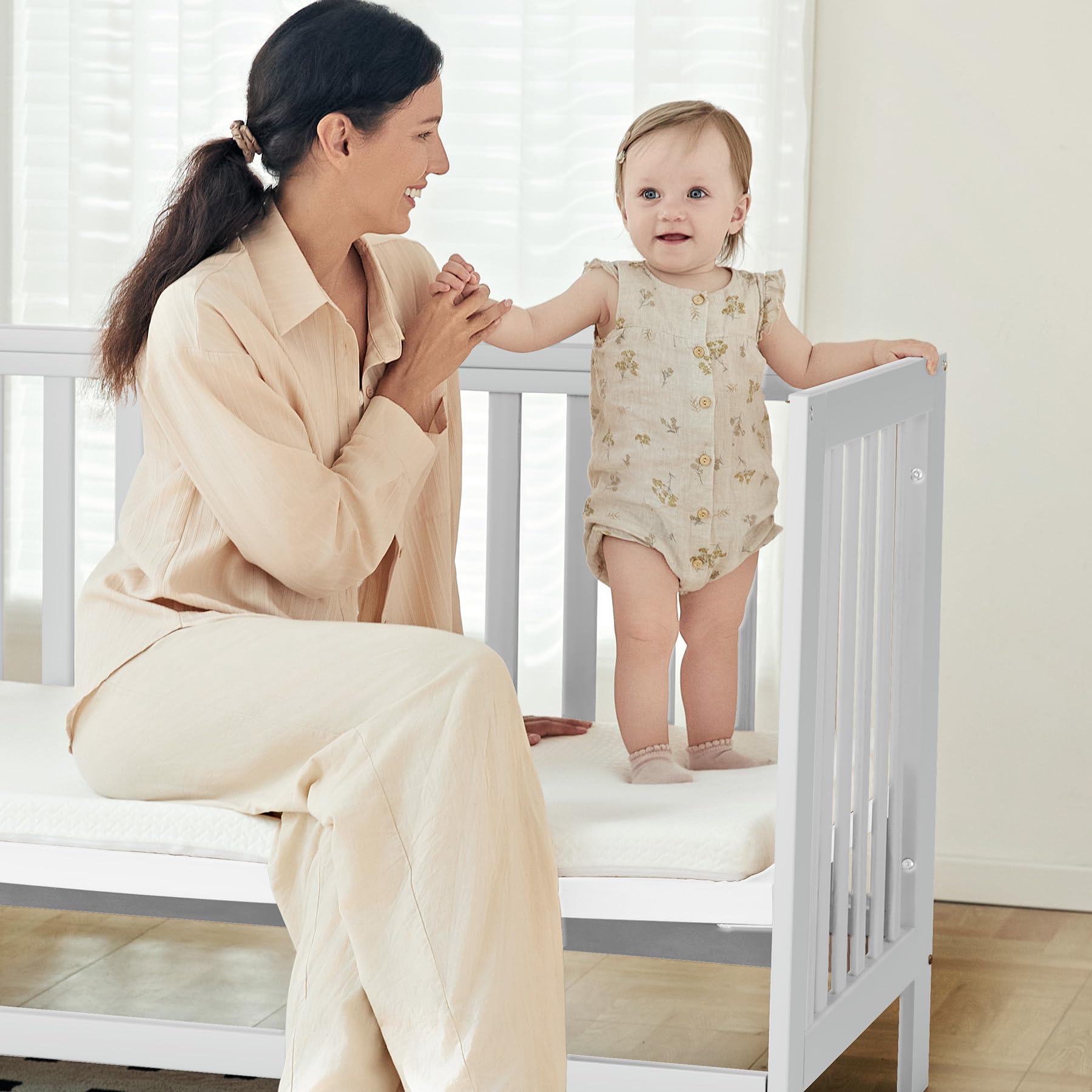 6-in-1 Convertible Baby Crib with Wheels