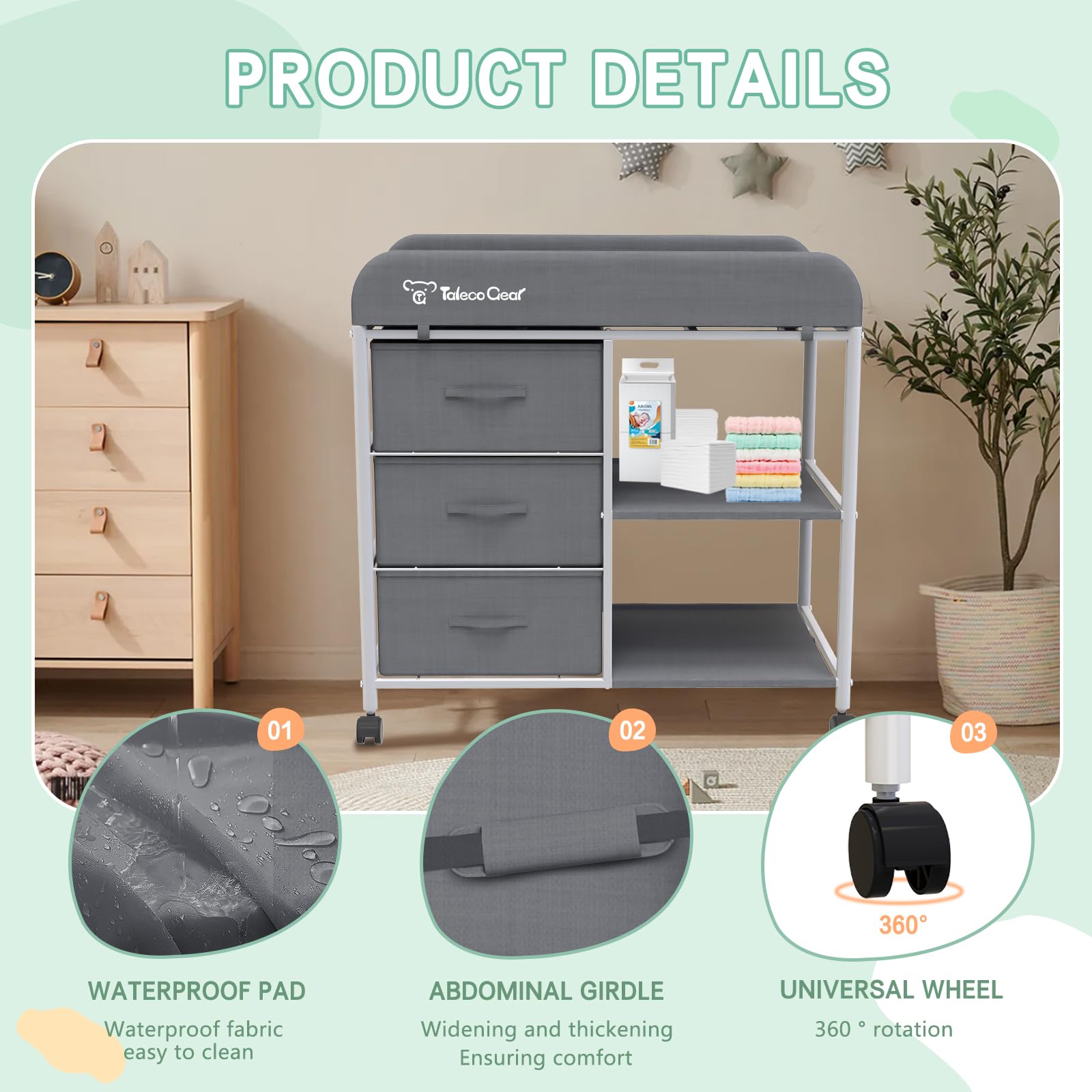 Portable Baby Changing Table with Storage Baskets