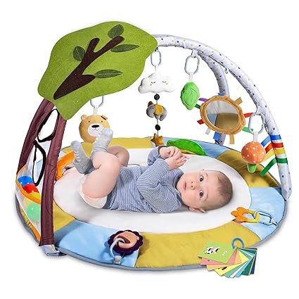 Baby Gym Play Mat with 9 Toys for Sensory and Motor Skill Development Language