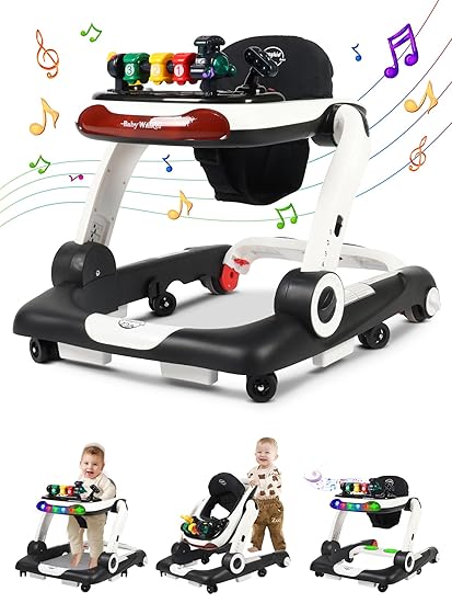 Music and Lights Baby Walker with Wheels, 6 in 1 Baby Activity Center w/Ergonomic