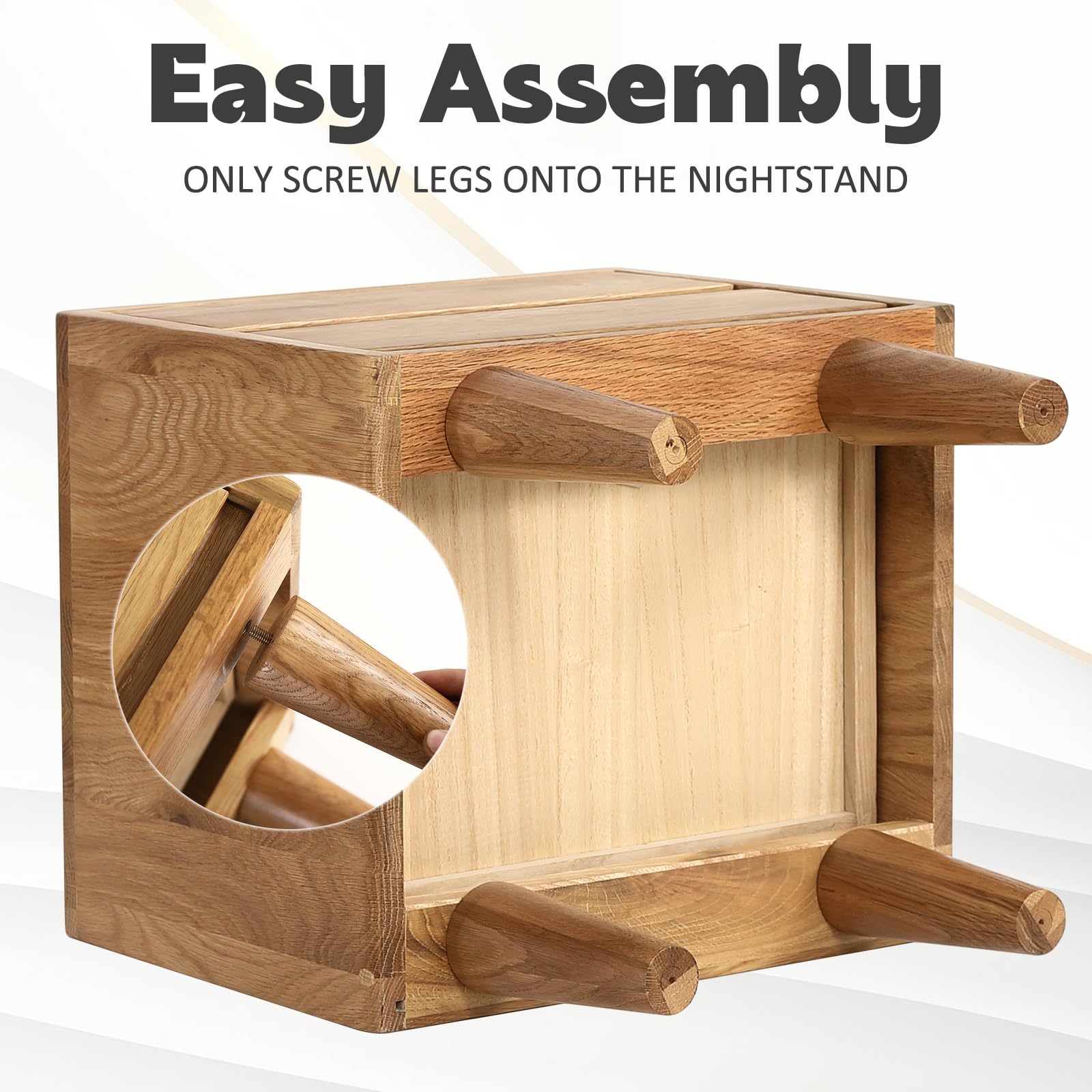 Solid Oak Wood Nightstand with 2 Drawers - Natural Bedside Table