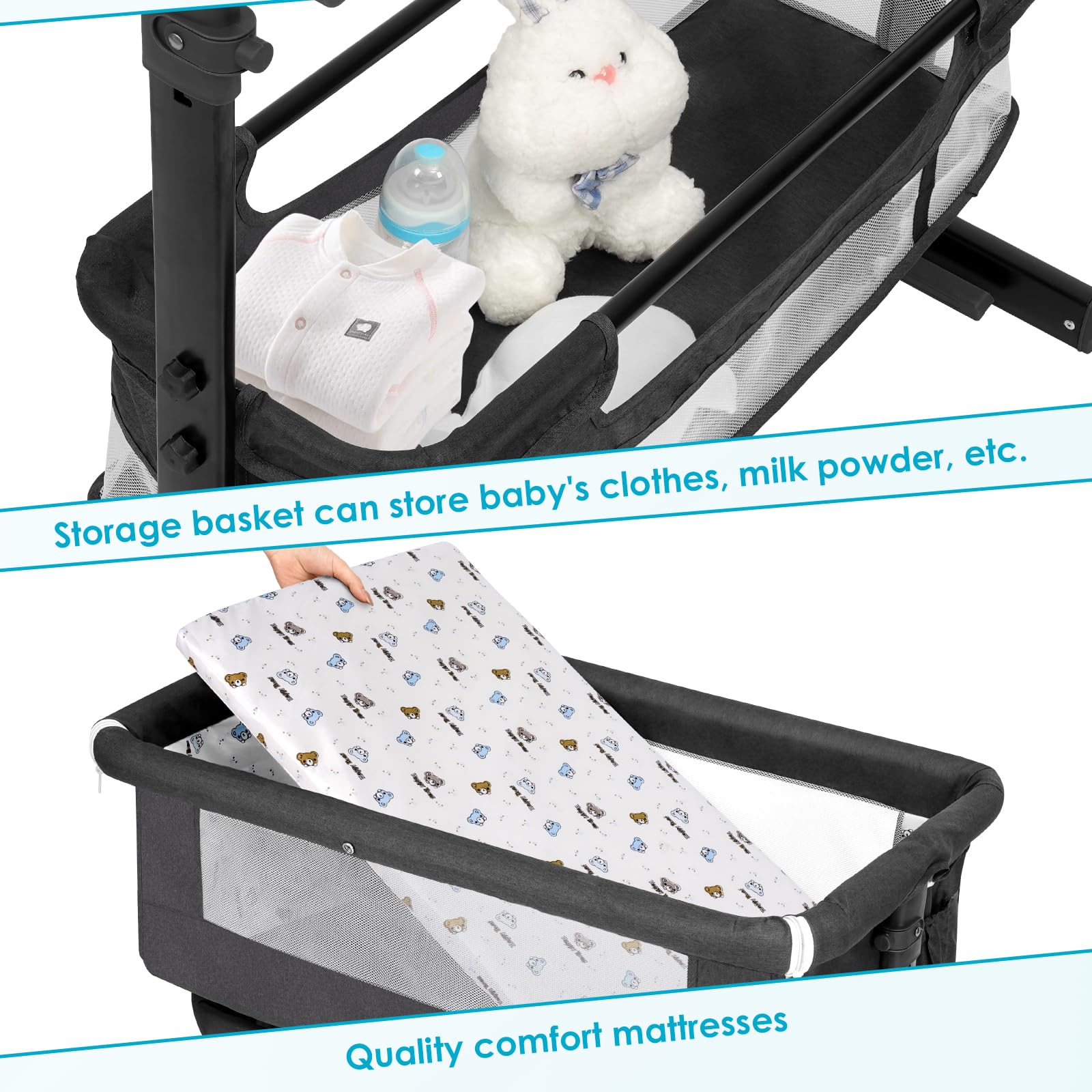 Bedside Baby Bassinet with Wheels