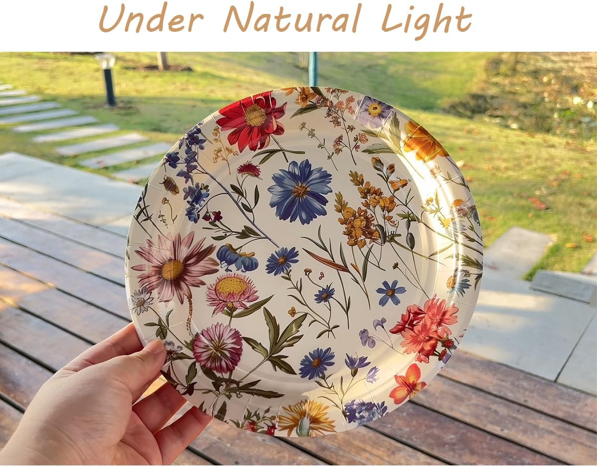 96 Pcs Wildflower Party Supplies Paper Plates and Napkins Spring Floral Baby Shower