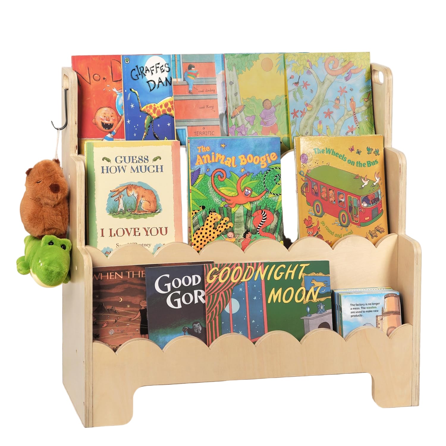 Kids Bookshelf Wooden 3-Tier, Scalloped Book Shelf for Kids Rooms