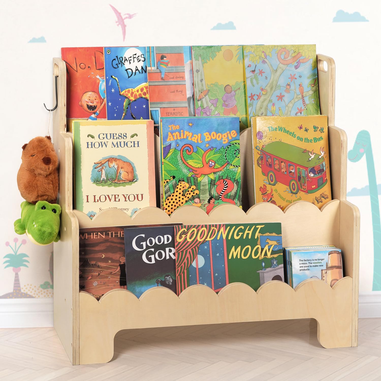 Wooden 3-Tier Kids Bookshelf with Front-Facing Display